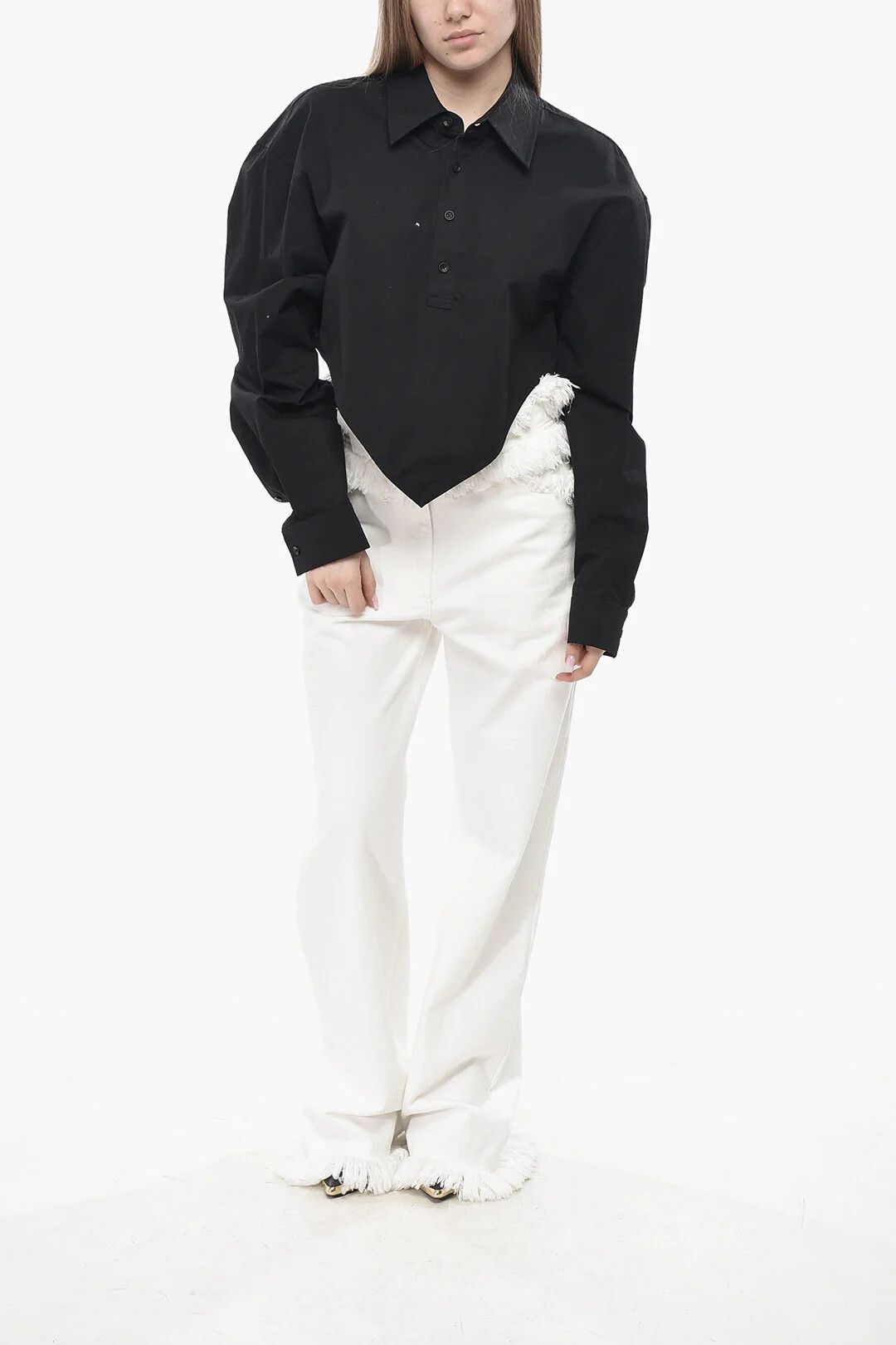 Alexander Wang og1mm0426 Cropped-Fit Cotton Shirt in Black Size L / US 10 / IT 46 - 4 Thumbnail