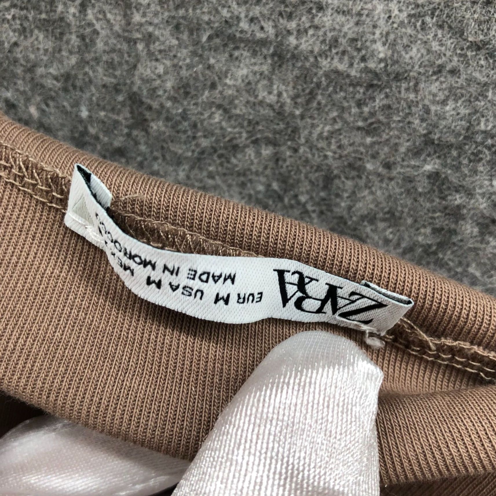 Zara Zara T-Shirt Womens M Asymmetric Long Sleeve Boat Neck Beige - Cotton Spandex Knit Basic Shirt Casual Size M / US 6-8 / IT 42-44 - 7 Thumbnail
