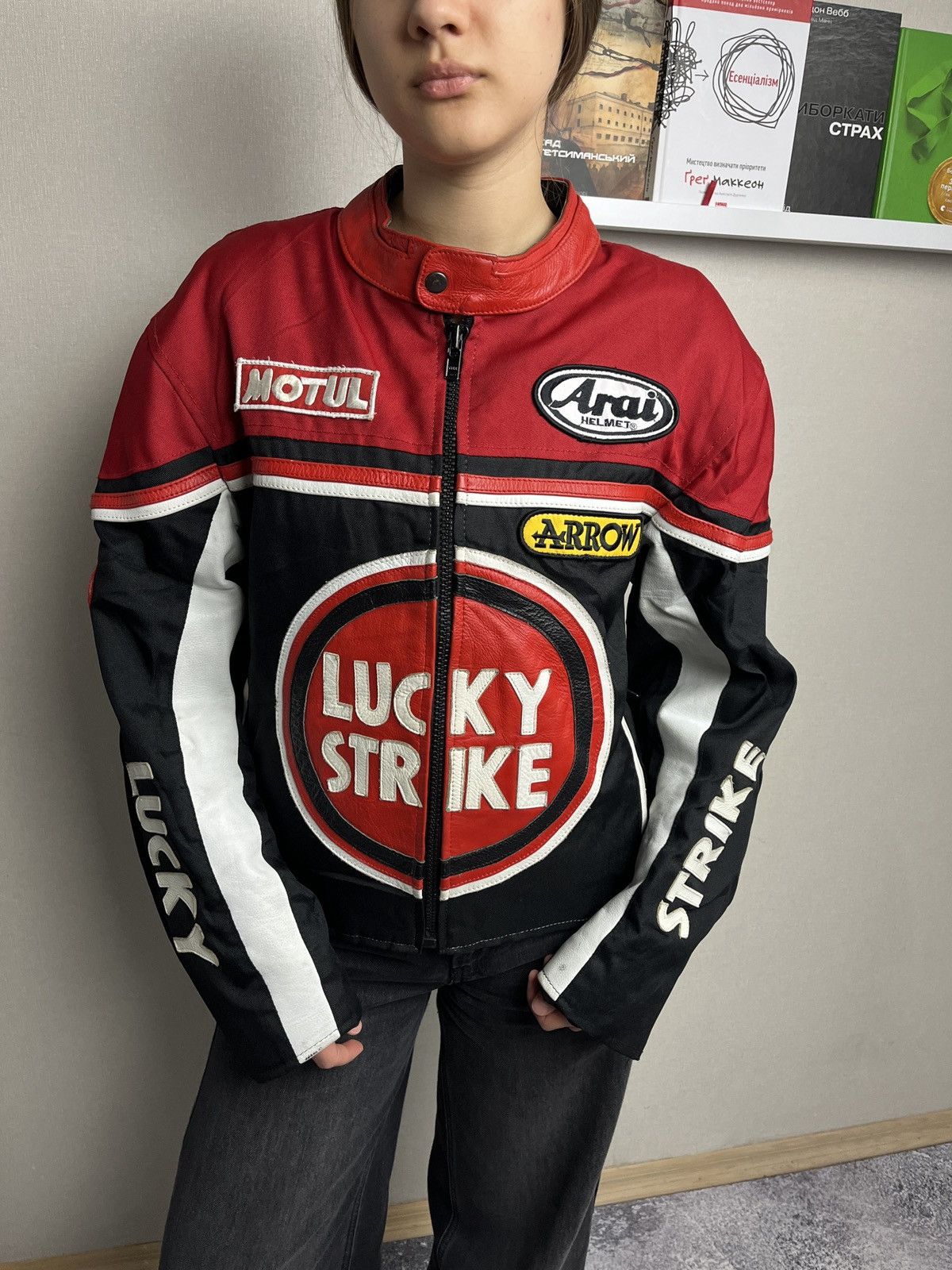 Vintage Crazy Lucky Strike Leather Elements Racing Jacket Moto Rare🔥 Size XS / US 0-2 / IT 36-38 - 2 Thumbnail