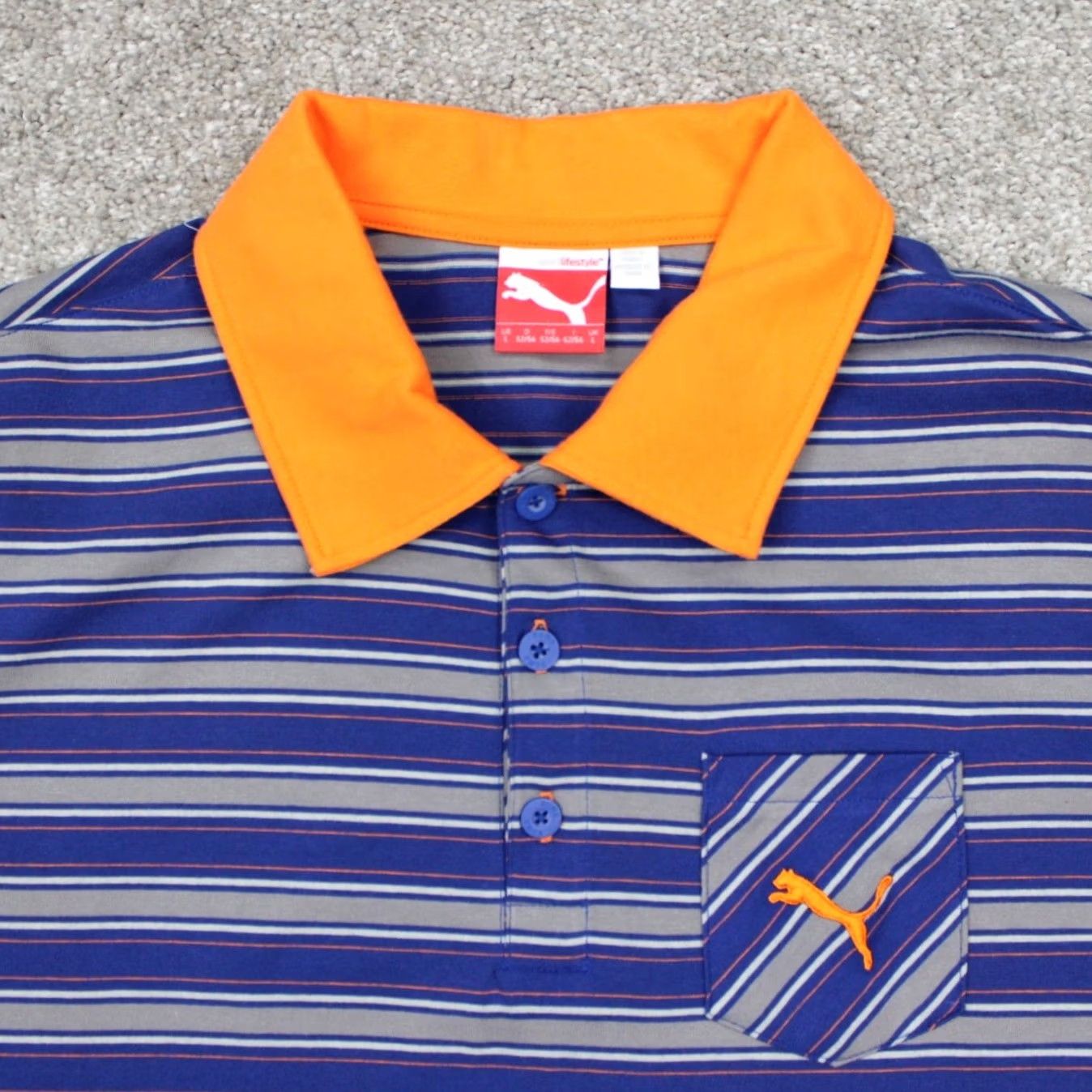 Puma Puma Polo Shirt Mens Large Blue/Orange Contrast Collar Cotton Golf S/S Pullover Size US L / EU 52-54 / 3 - 5 Thumbnail