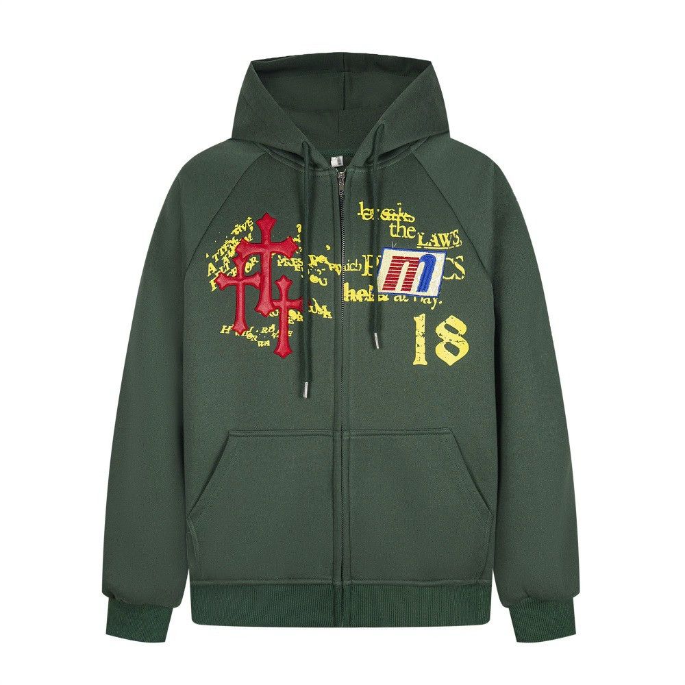 Vintage Men's cross embroidered loose casual zipper hoodie Size US M / EU 48-50 / 2 - 1 Thumbnail