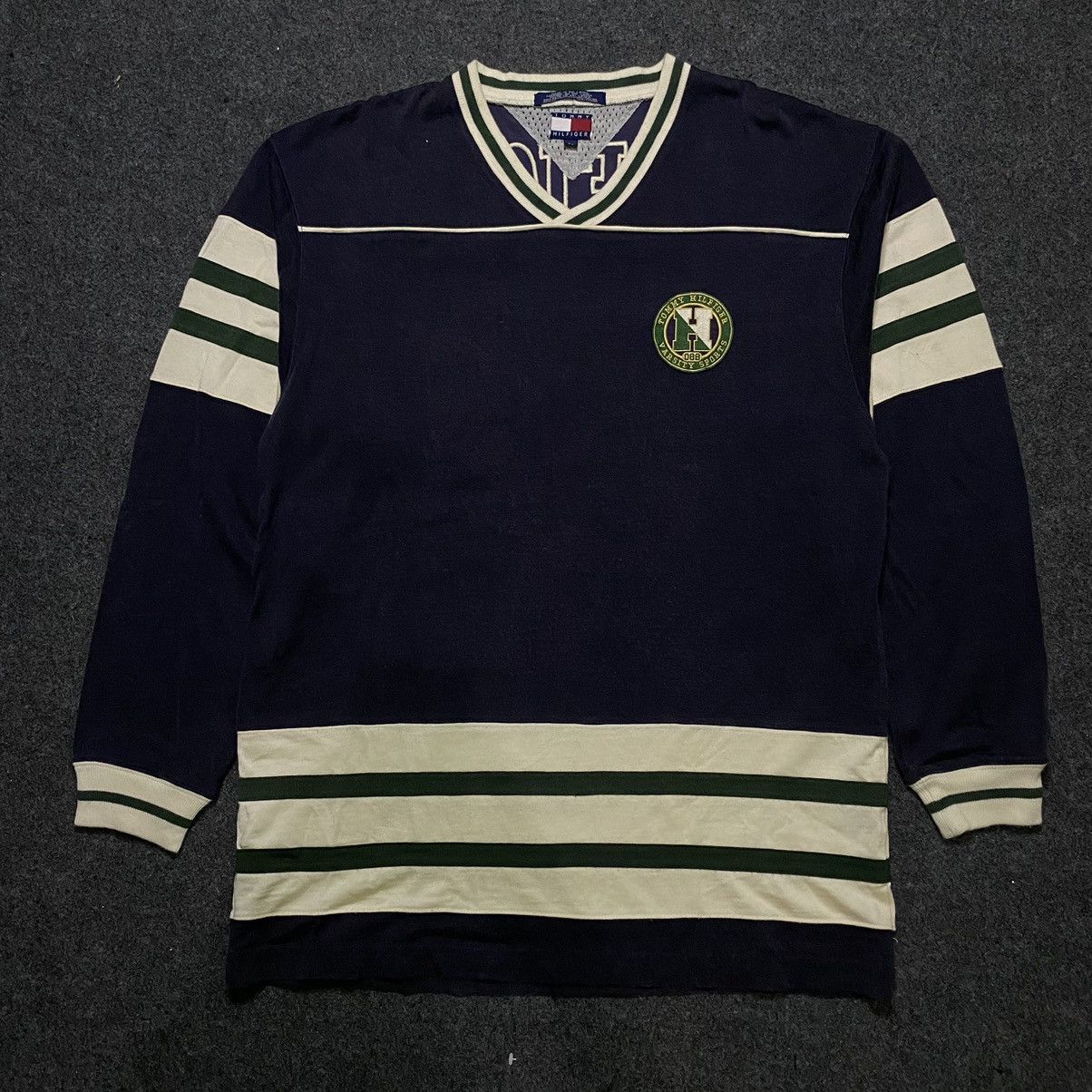 image of Vintage 90's Tommy Hilfiger Embroidery Long Sleeve in Navy, Men's (Size Large)