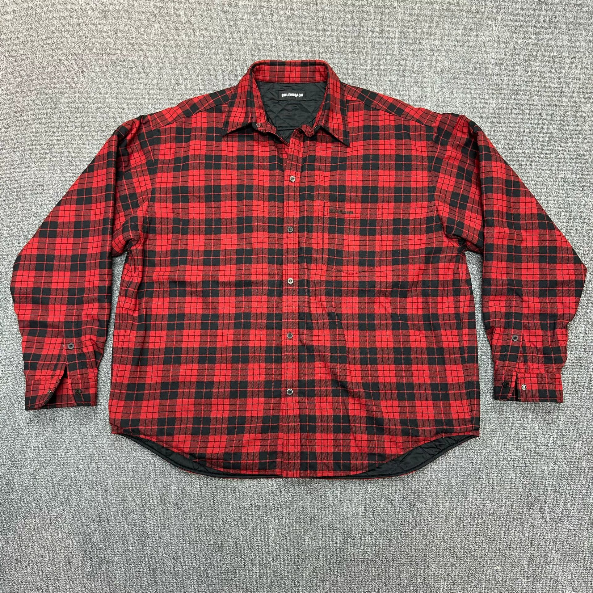 Balenciaga Balenciaga Red Black Plaid Cotton Coat Size US L / EU 52-54 / 3 - 1 Thumbnail