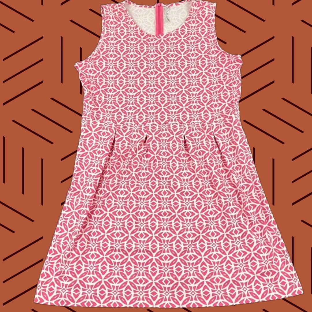 VINTAGE Lulu B Women’s Dress Sleeveless Geometric Cocktail Shift XX Large Pink White Preppy Summer Women's