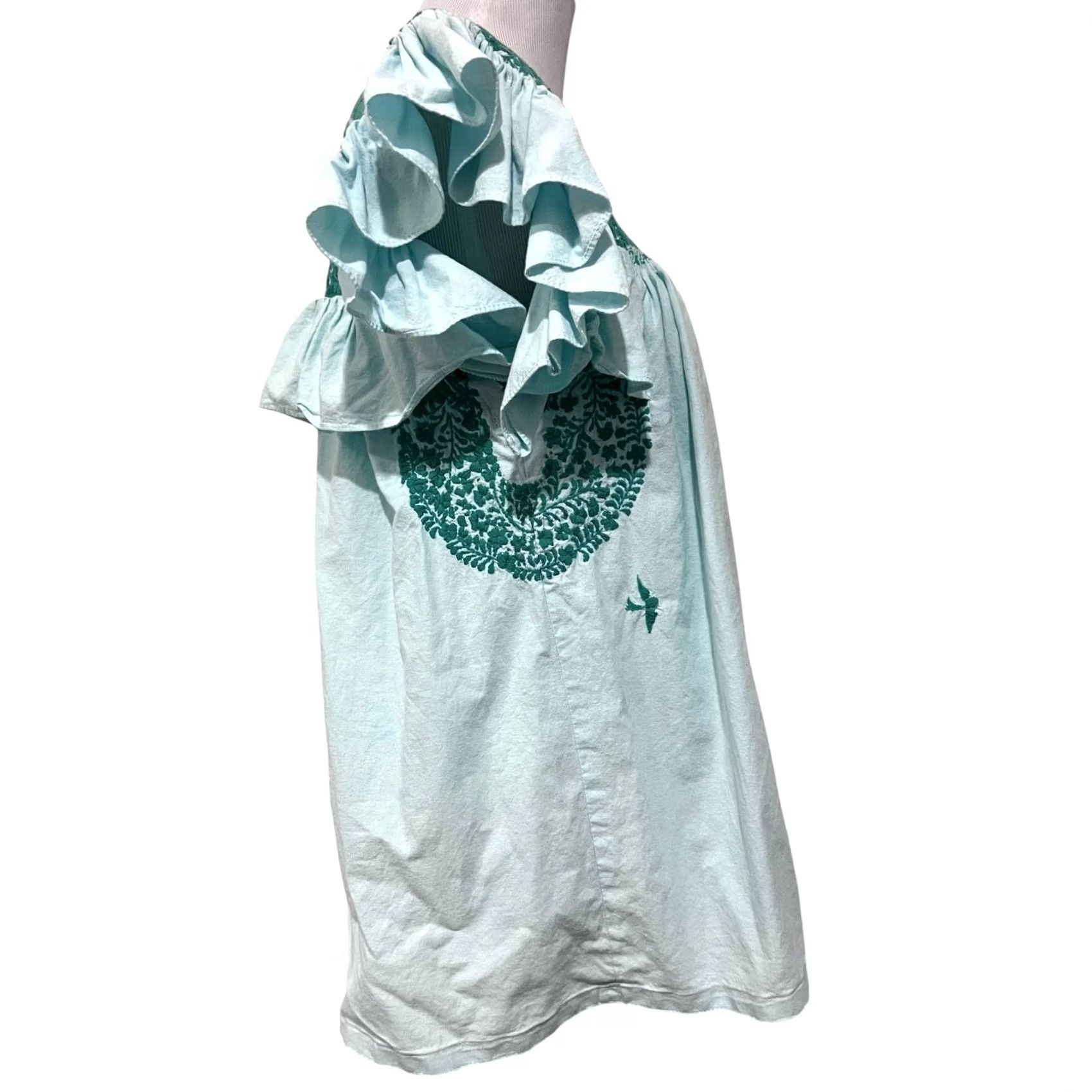 Vintage Mi Golondrina Soledad Embroidered Top Womens M Blue/Green Cotton Ruffle Sleeves Size M / US 6-8 / IT 42-44 - 7 Thumbnail