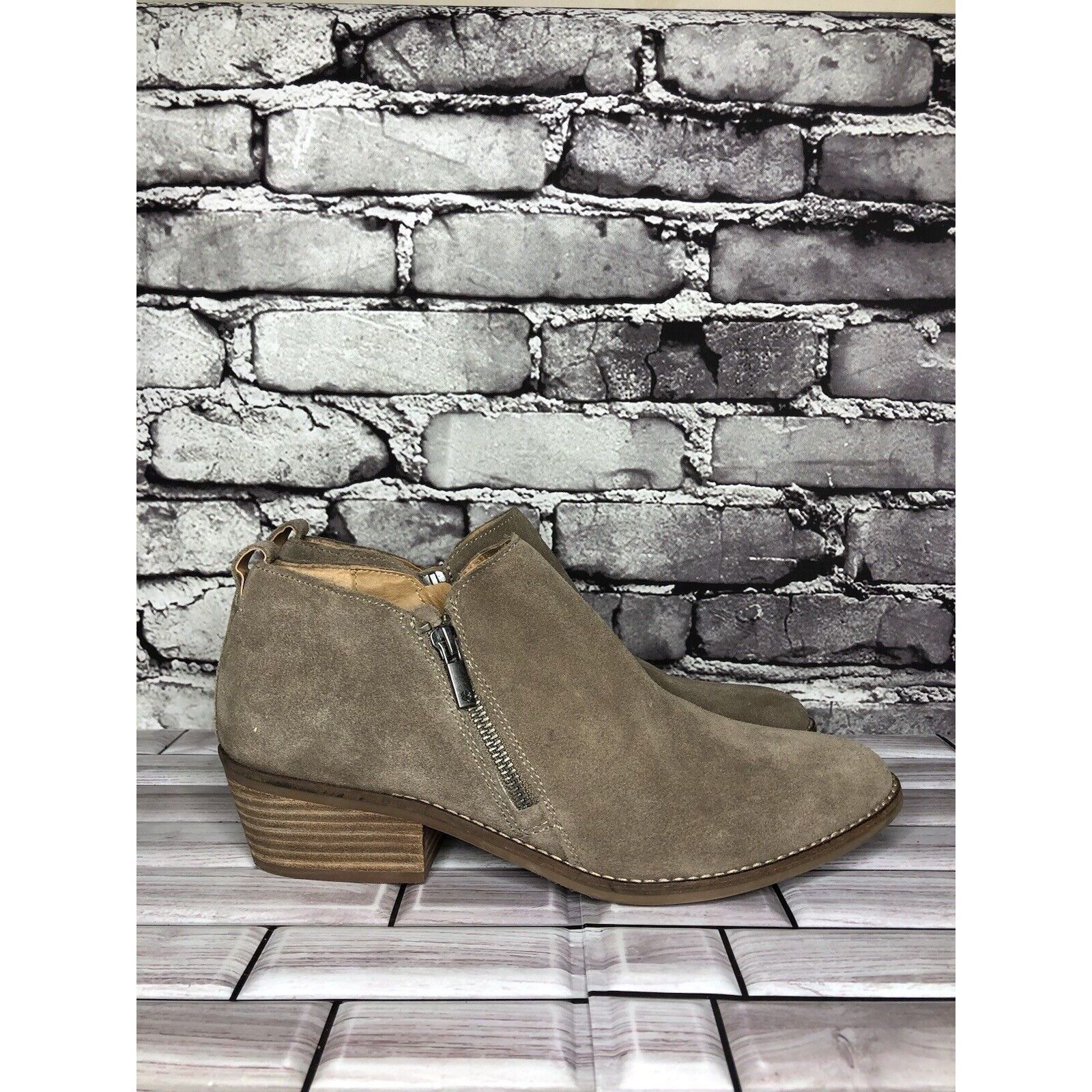 Lucky Brand Lucky Brand Fineses Taupe Suede Leather Double Zipper Heels Size US 10 / IT 40 - 1 Thumbnail