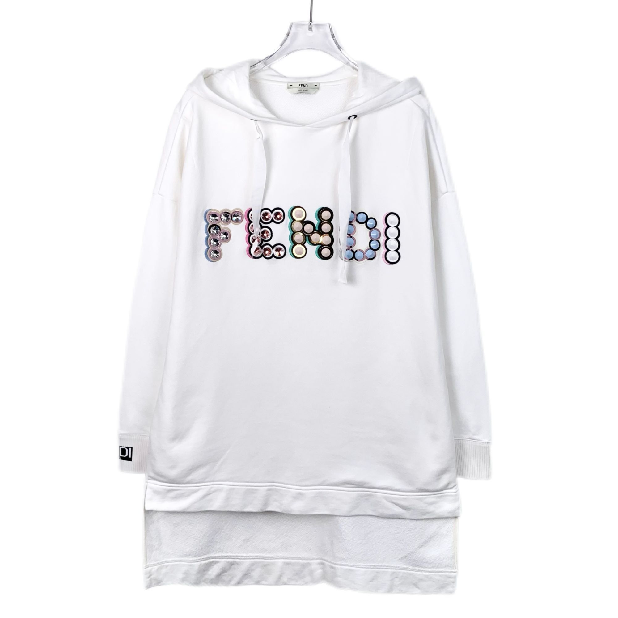 Fendi Fendi White Logo Beaded Embroidery Hooded Sweatshirt Long-Sl Size M / US 6-8 / IT 42-44 - 1 Thumbnail