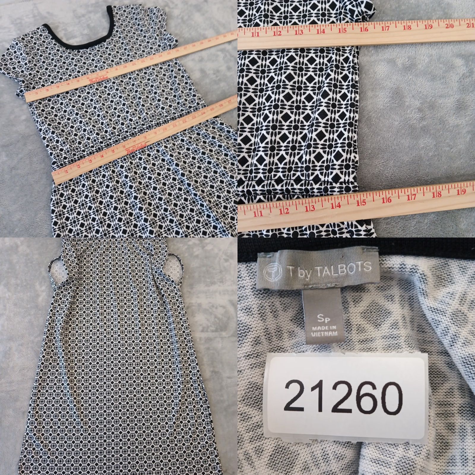 Talbots T by Talbots Dress Short Sleeve Black Geometric Maxi Petite Small PS Round Neck Pullover Knit Polyester Spandex Pockets Side Slit Stretch Vintage No Size 28" / US 6 / IT 42 - 8 Thumbnail