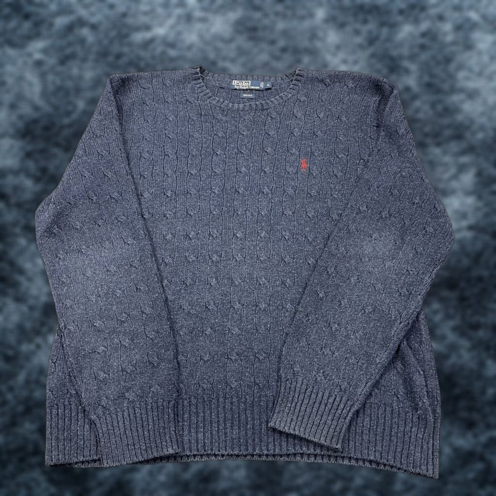 Polo Ralph Lauren VINTAGE Polo Ralph Lauren Sweater Mens L Blue Cable-Knit Crewneck 100% Silk Jumper Size US L / EU 52-54 / 3 - 1 Thumbnail