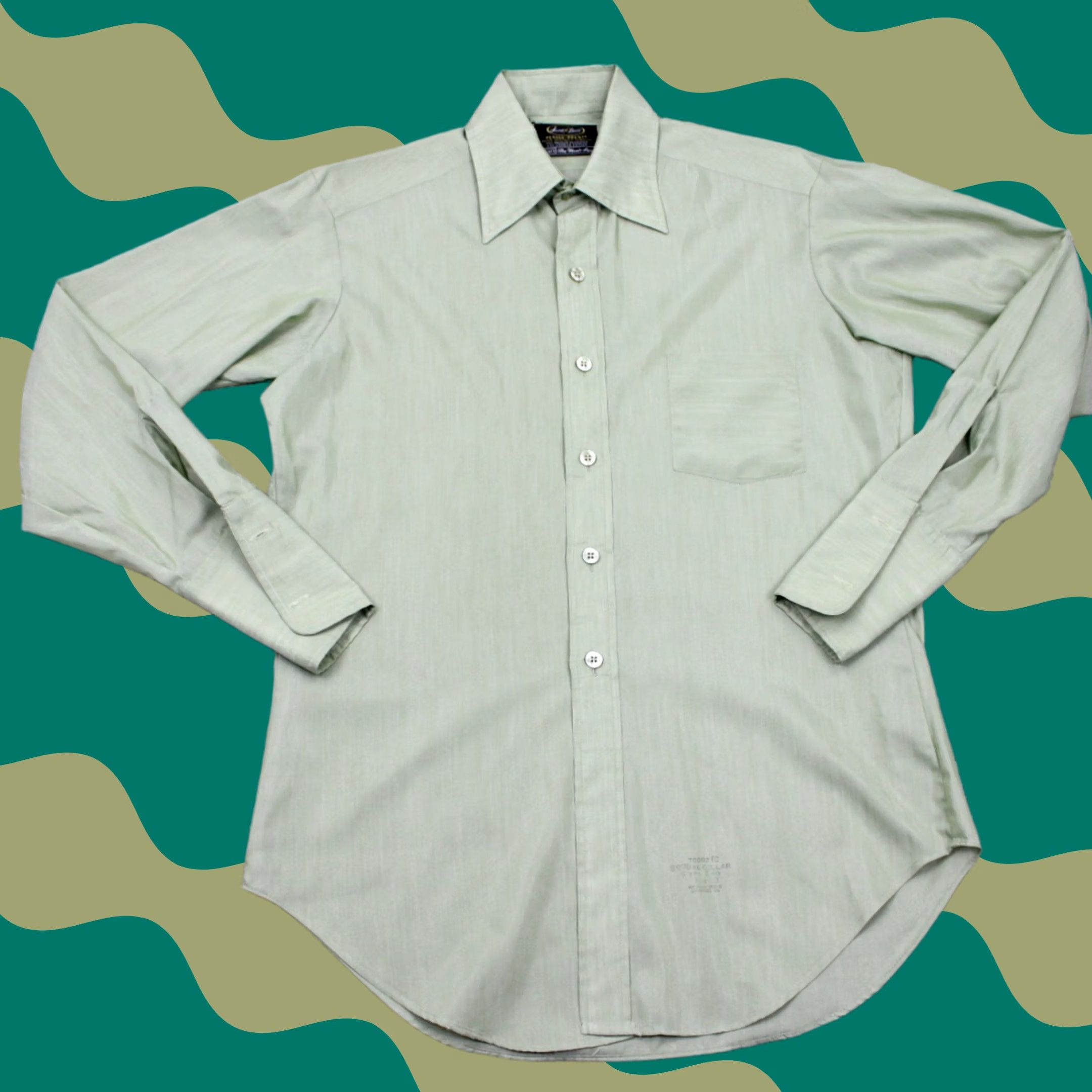Sears Vintage Sears Mens 15 1/2 Green Dress Shirt L/S 33 1980s Perma-Prest Cotton Blend Size 40R - 1 Thumbnail