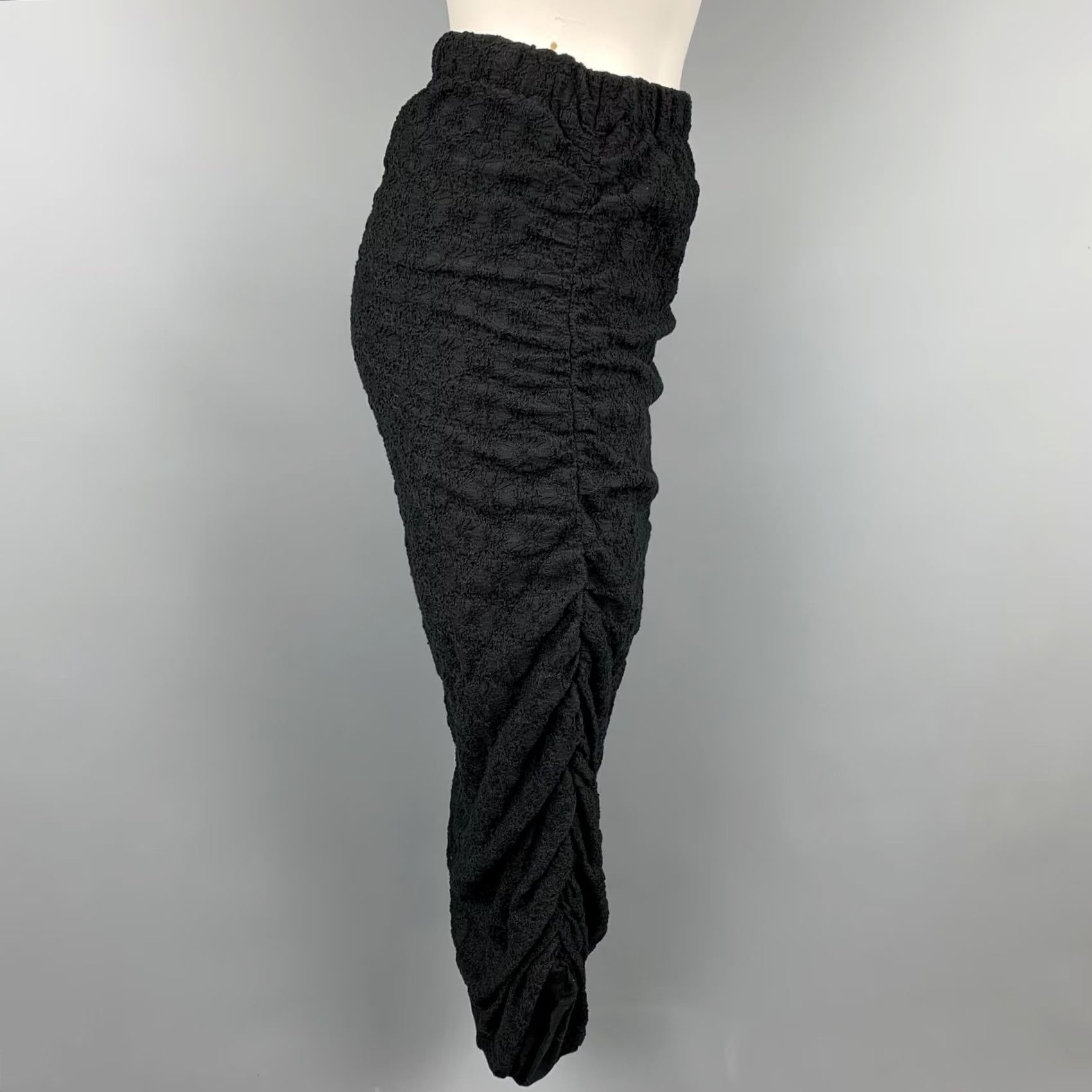 Comme des Garcons Girl COMME des GARCONS TRICOT Skirt S Black Eyelet Cotton Blend Ruched Midi Women Japan Size 28" / US 6 / IT 42 - 2 Thumbnail