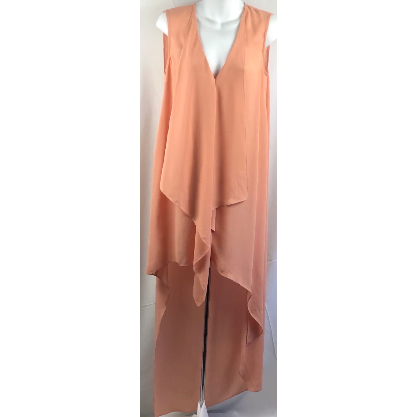 Bcbgmaxazria BCBGMAXAZRIA Dress Sleeveless Hi-Low Chiffon Peach Waterfall Drape Ruffle Georgette S Womens Dress Size S / US 4 / IT 40 - 2 Thumbnail