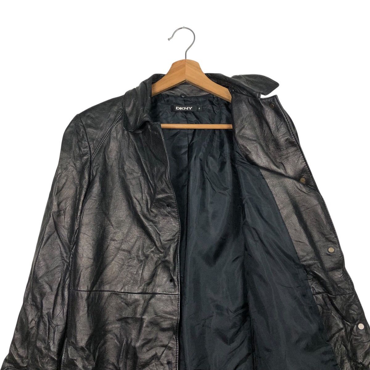 DKNY 📌Rich Black Vintage Leather Long Jacket DKNY Bondage Belted Size US M / EU 48-50 / 2 - 14 Thumbnail