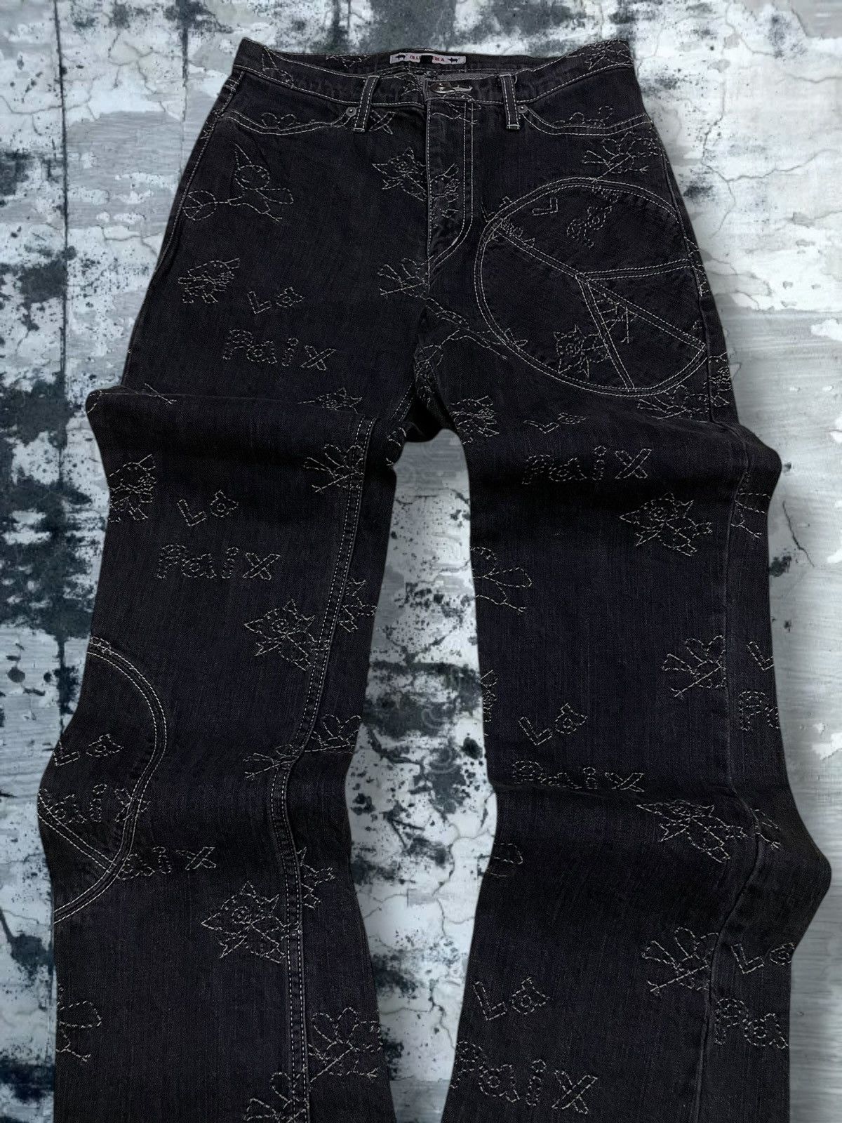 Japanese Brand Vintage 1990s Japan Designer Olleborebla Peace Pig Denim Size US 27 - 4 Thumbnail