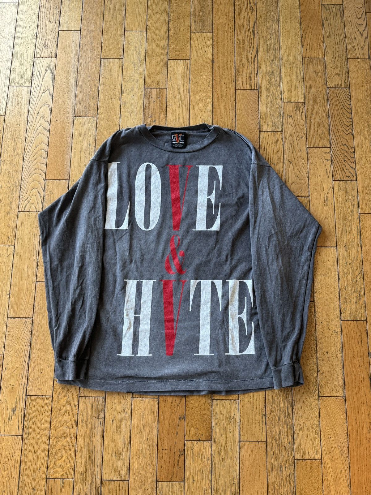 image of Readymade x Saint Michael Saint Mxxxxxx Love & Hate Vlone Longsleeve Tee in Charcoal (Size XL)