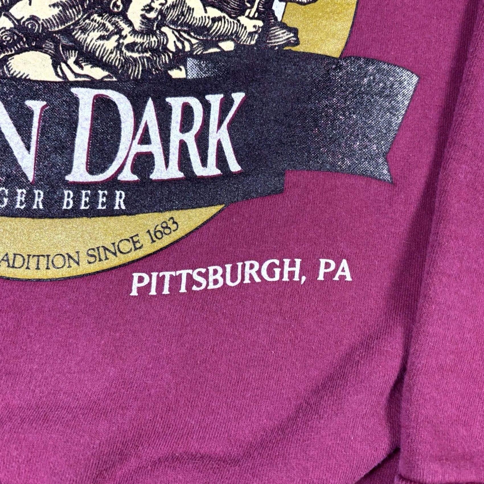 Fruit Of The Loom VINTAGE Penn Brewery Sweatshirt Red 90s Mens Large Cotton Graphic Print Pullover with Angel Pattern Penn Dark Lager Beer Promo Size US L / EU 52-54 / 3 - 7 Thumbnail