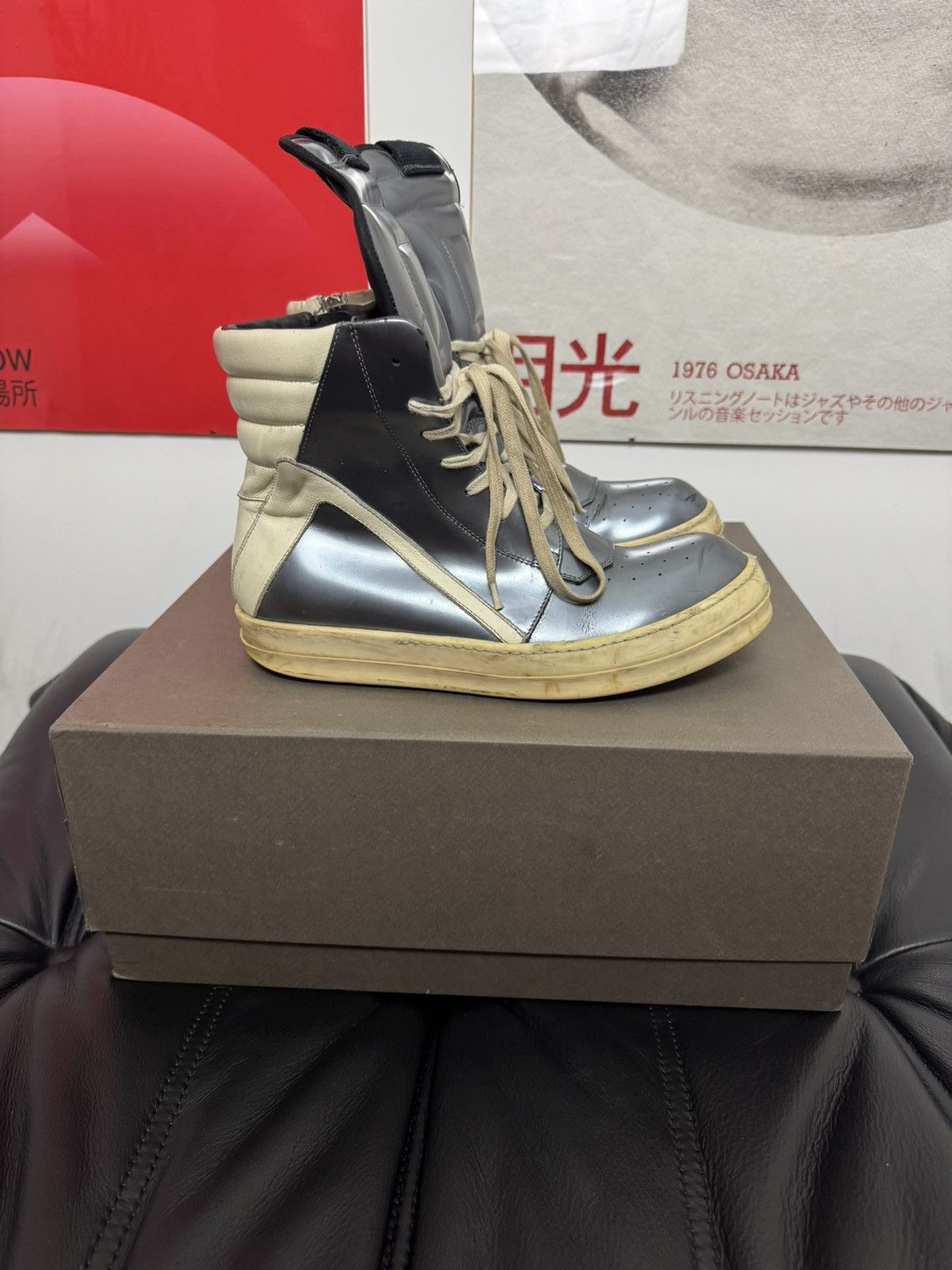 Rick Owens Rare Rick Owens Metallic Silver Geobasket High Top Sneakers Size US 7.5 / EU 40-41 - 5 Thumbnail