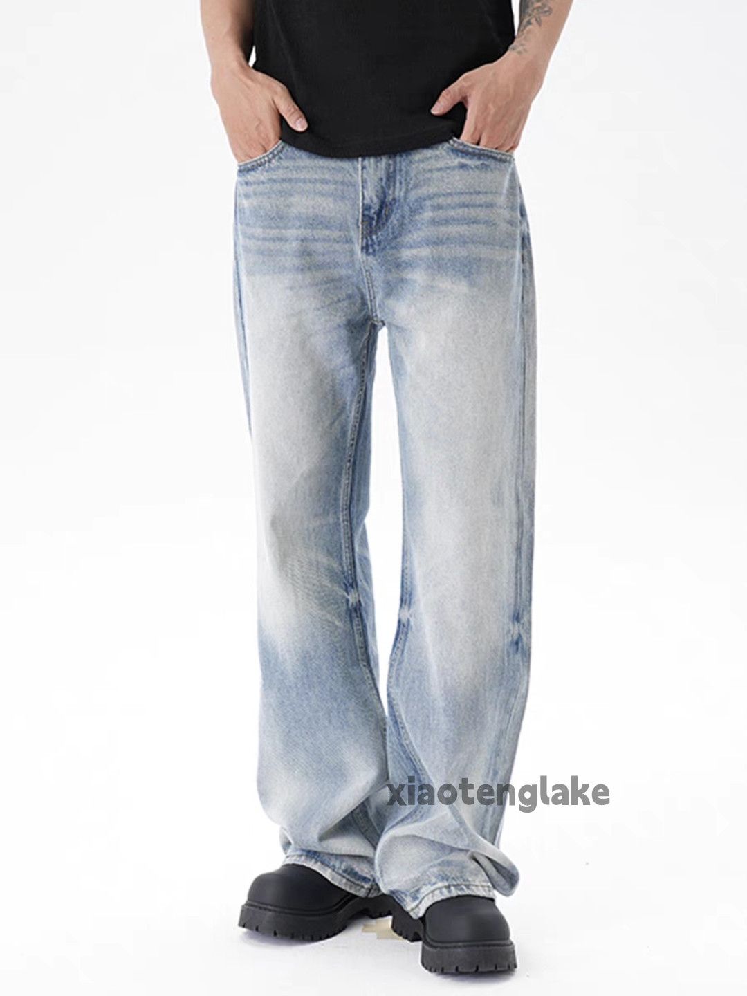 Jean Unisex washed faded loose baggy skate hiphop pants Size US 34 / EU 50 - 7 Thumbnail