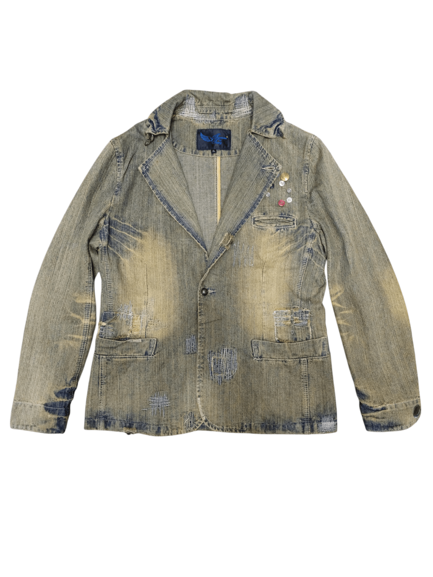 If Six Was Nine Distressed Pierced Denim Jacket Size US XL / EU 56 / 4 - 1 Thumbnail
