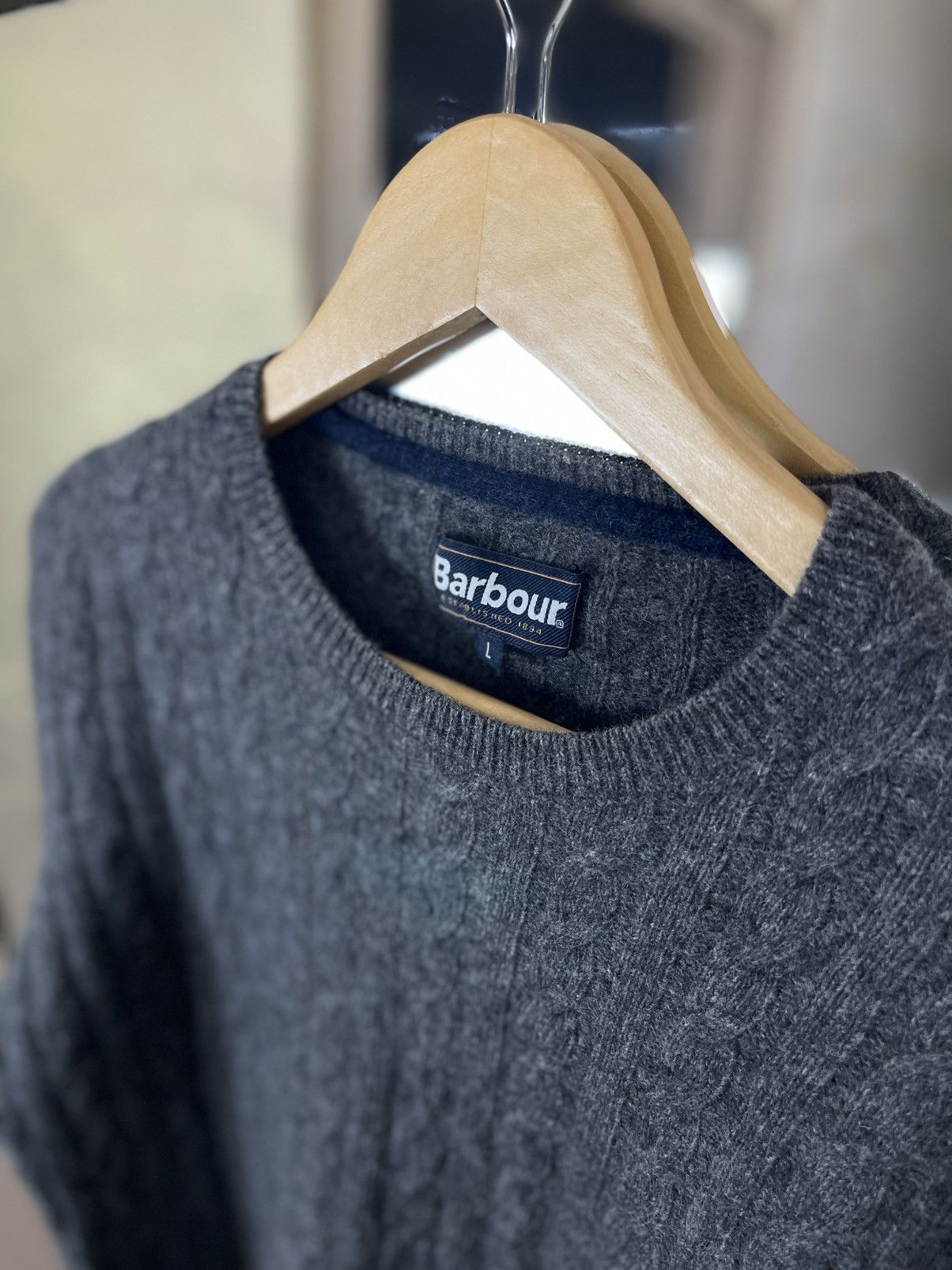 Barbour Barbour Grey Cable Knit Wool Blend Crewneck Sweater Size US L / EU 52-54 / 3 - 2 Thumbnail