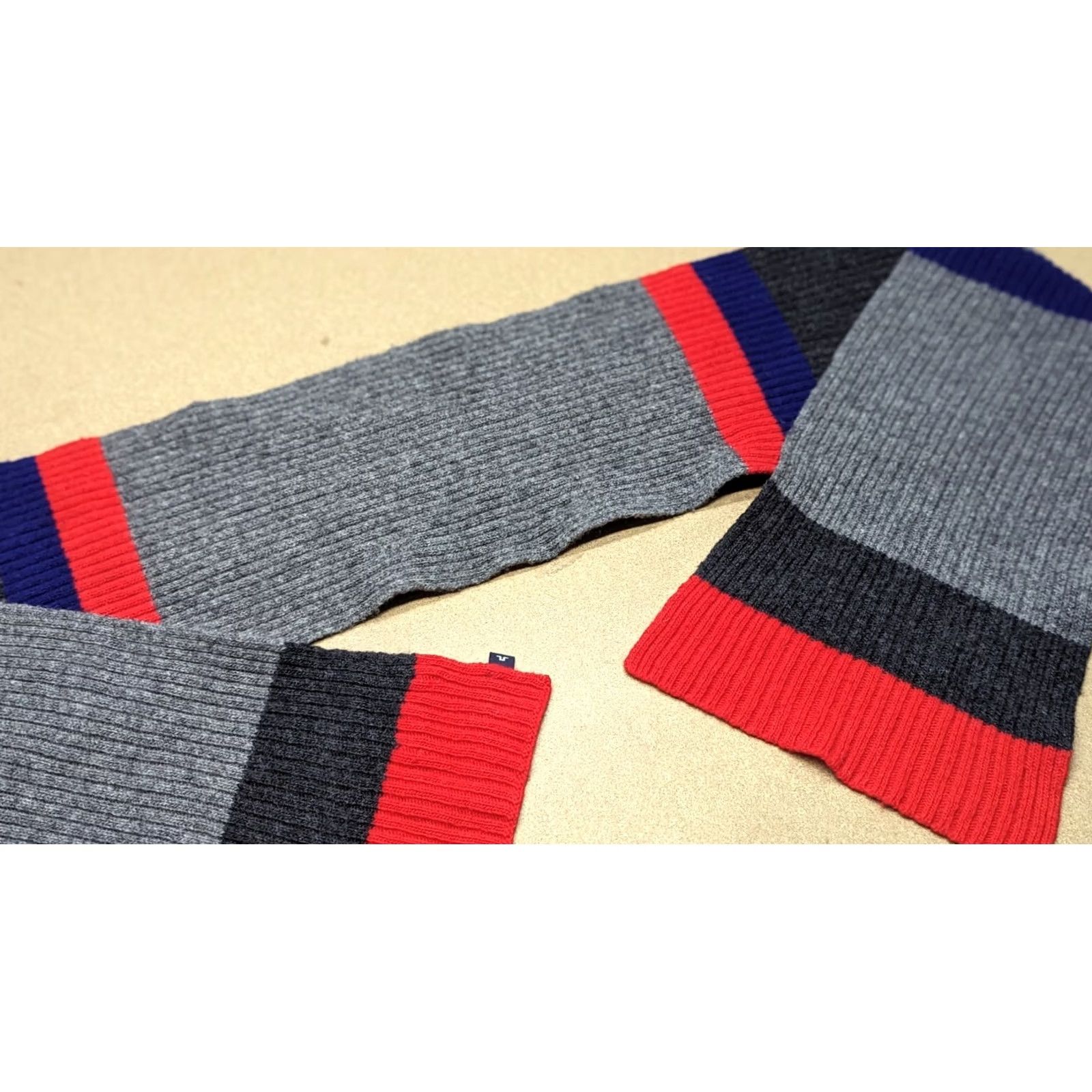 J.Lindeberg J. Lindeberg Mens Merino Wool Scard Striped Knit Ribbed Scarf Gr ay Red Blue Multicolor Size One Size Mens Size ONE SIZE - 4 Thumbnail