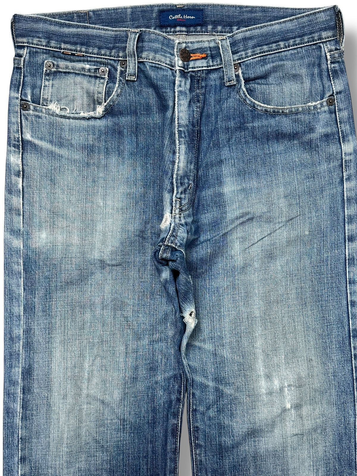 Vintage Cattle Horn Vintage Distressed Blue Denim Jeans Faded Wash Size US 33 - 2 Thumbnail