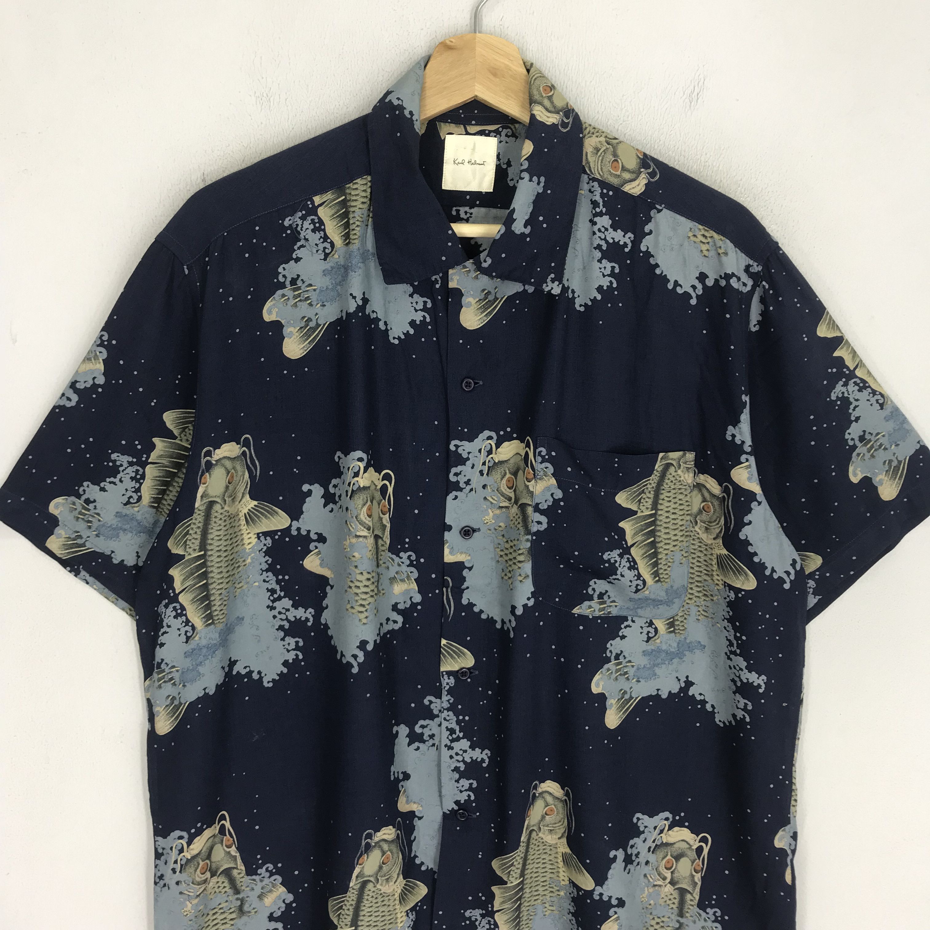 Karl Helmut Vintage 90's Karl Helmut Hawaiian Rayon Japanese Fish Koi Size US L / EU 52-54 / 3 - 3 Thumbnail
