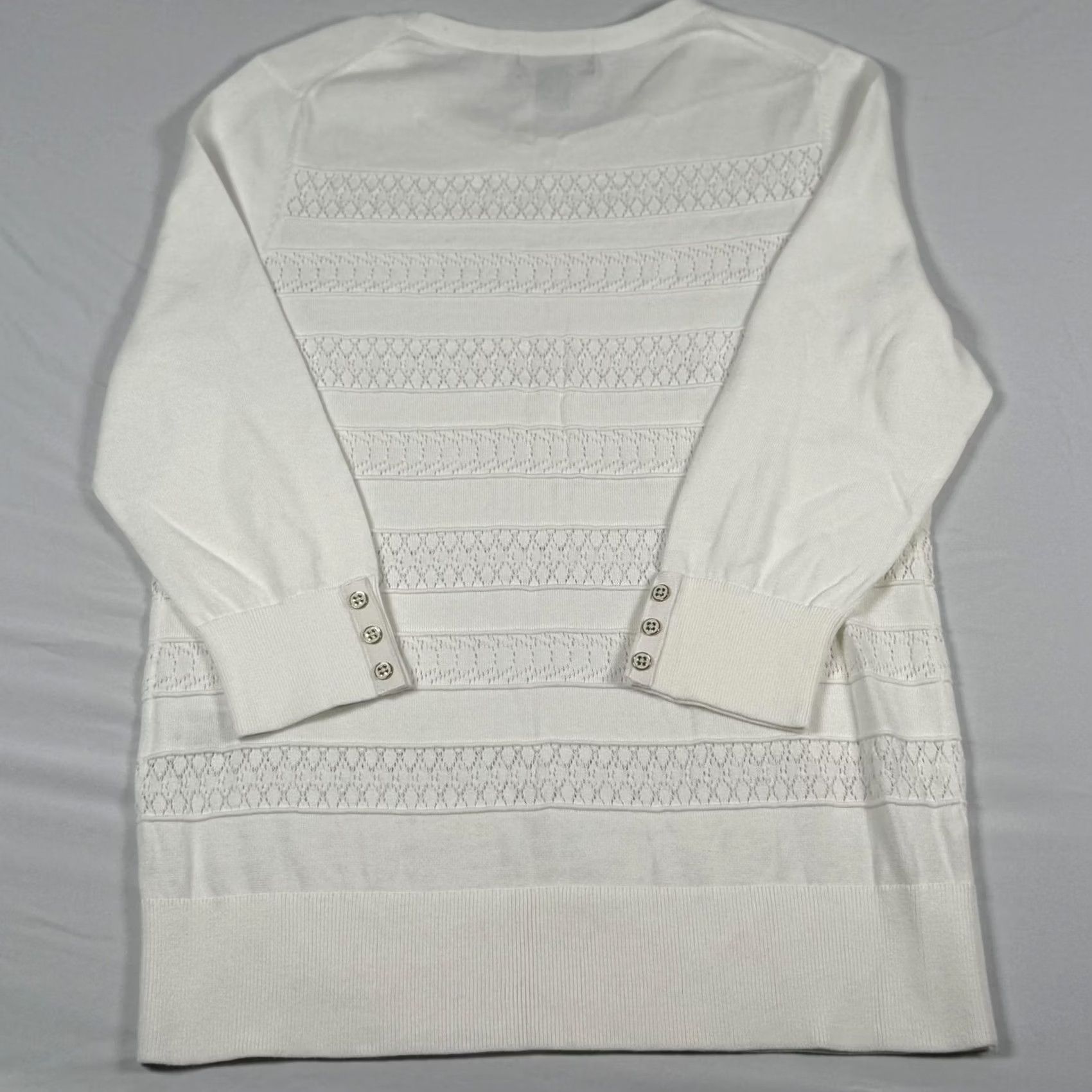 Lands' End Lands' End Drifter Sweater L Supima Cotton Striped Pointelle Lightweight Crew Neck 3/4 Sleeve Women Knitted Open-Knit Size L / US 10 / IT 46 - 5 Thumbnail