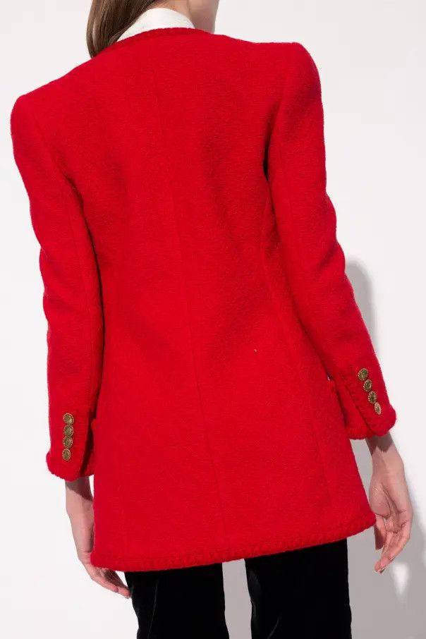 Saint Laurent Paris o1s1wg110924 Long Jacket in Diamond- Embossed Tweed in Red Size XS / US 0-2 / IT 36-38 - 4 Thumbnail
