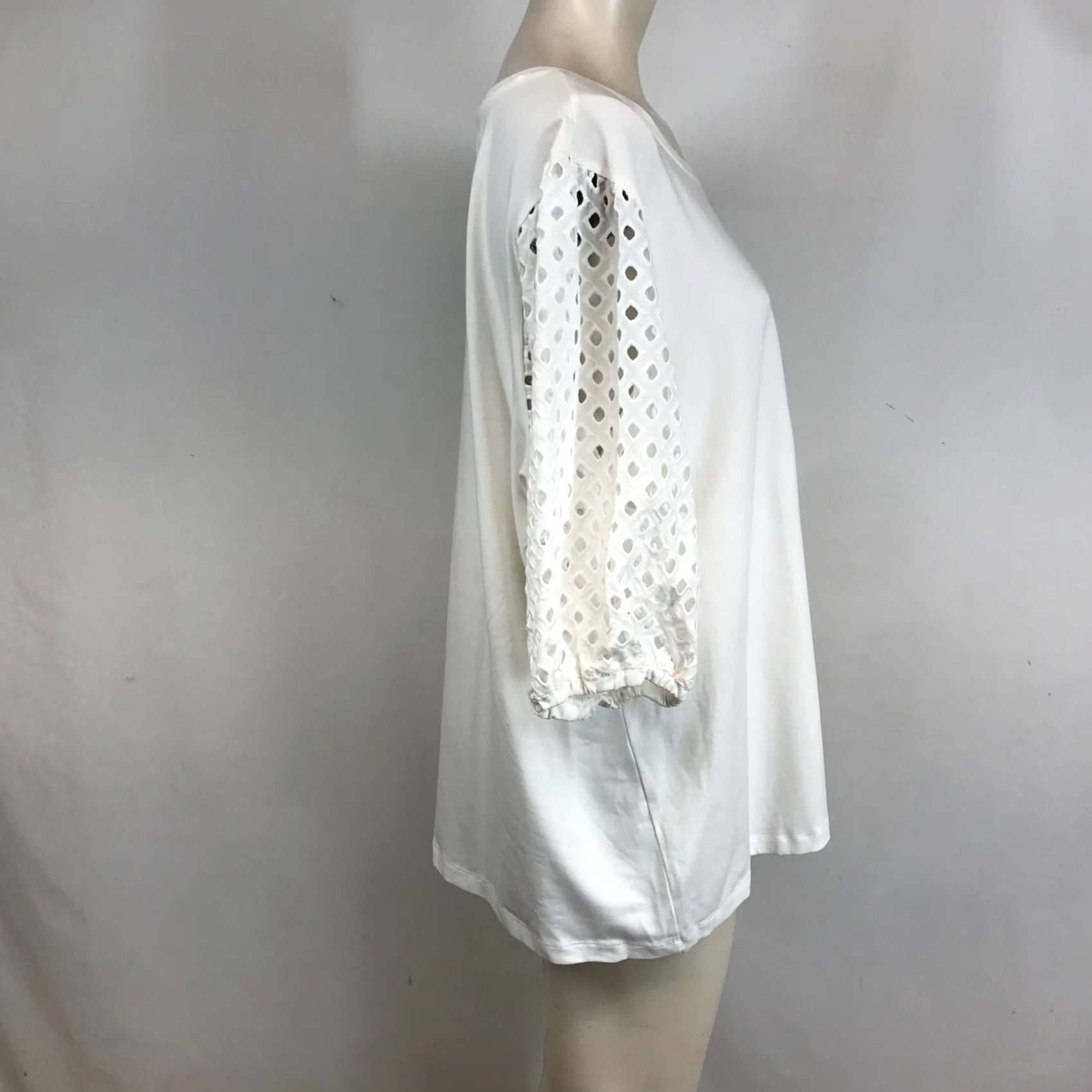 Vintage Chicos White Knit Top Crew Neck Size 4 XXL Relaxed Fit Eyelet Puff Sleeve Size XXL / US 16-18 / IT 52-54 - 4 Thumbnail