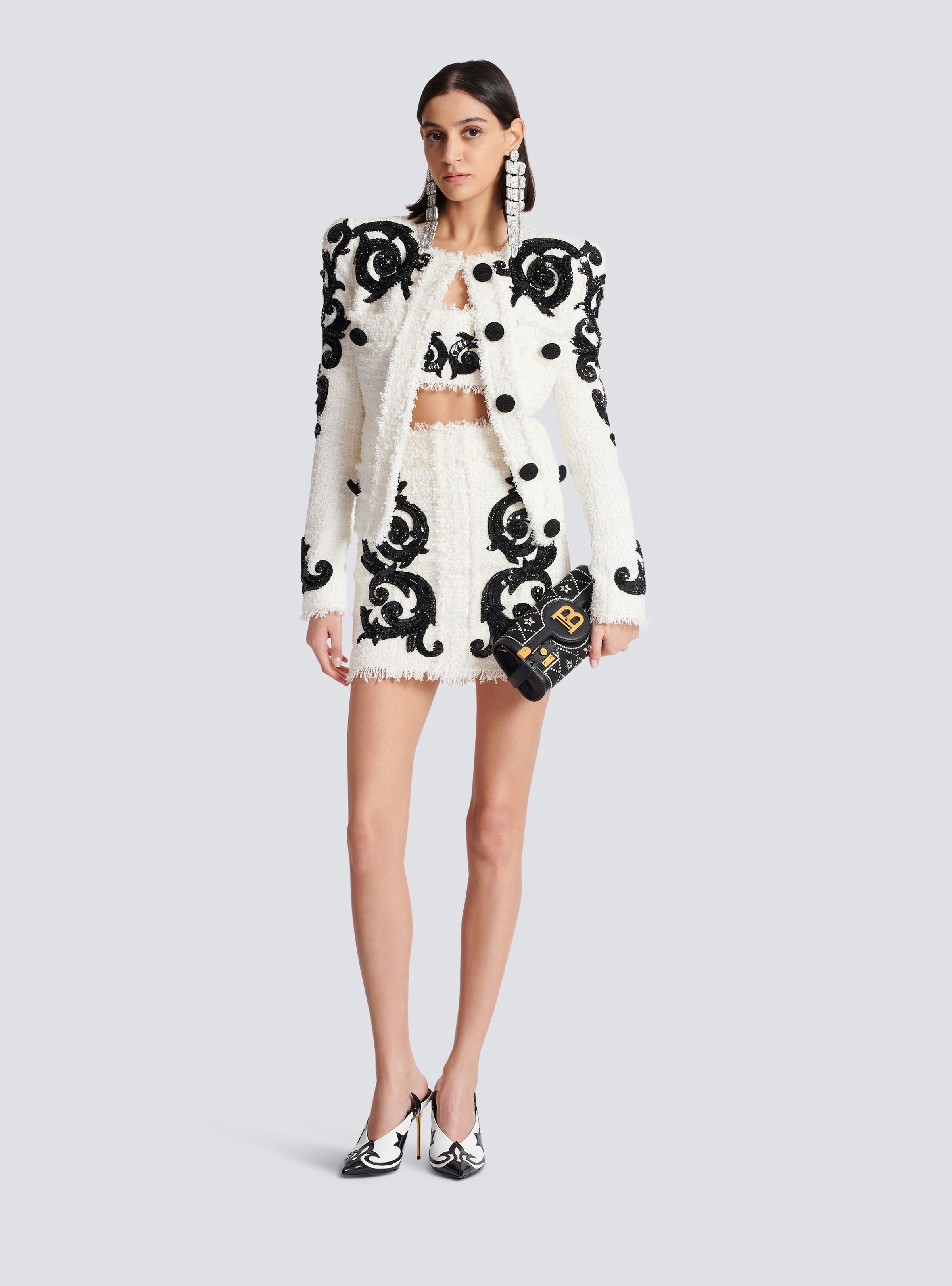Balmain o1y0625 Crop Top in White/Black Size S / US 4 / IT 40 - 7 Thumbnail