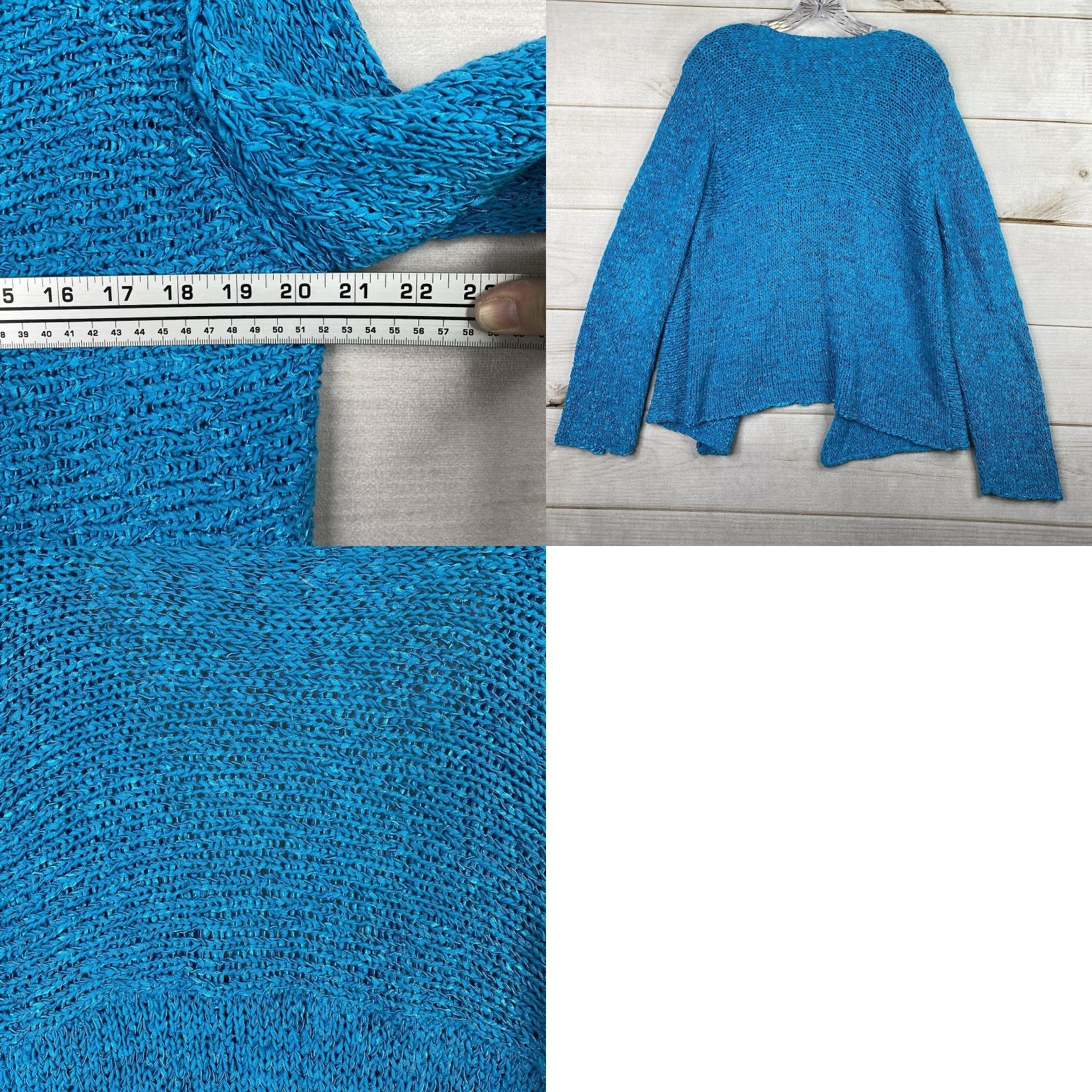 Vintage Chico's Cardigan Sweater XL Blue Open Knit Buttons Raglan Sleeves Women's Casual 80s Bohemian 90s Classic Size XL / US 12-14 / IT 48-50 - 8 Thumbnail