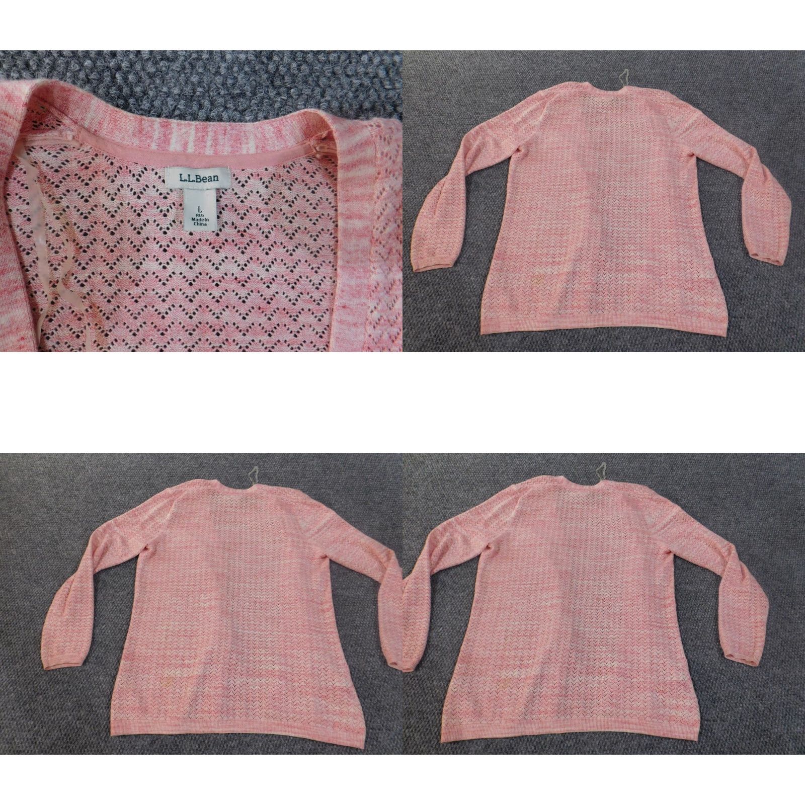 Vintage LL Bean Cardigan Sweater Womens L Pink Open Knit Cotton Crew Neck Long Sleeve Size L / US 10 / IT 46 - 8 Thumbnail