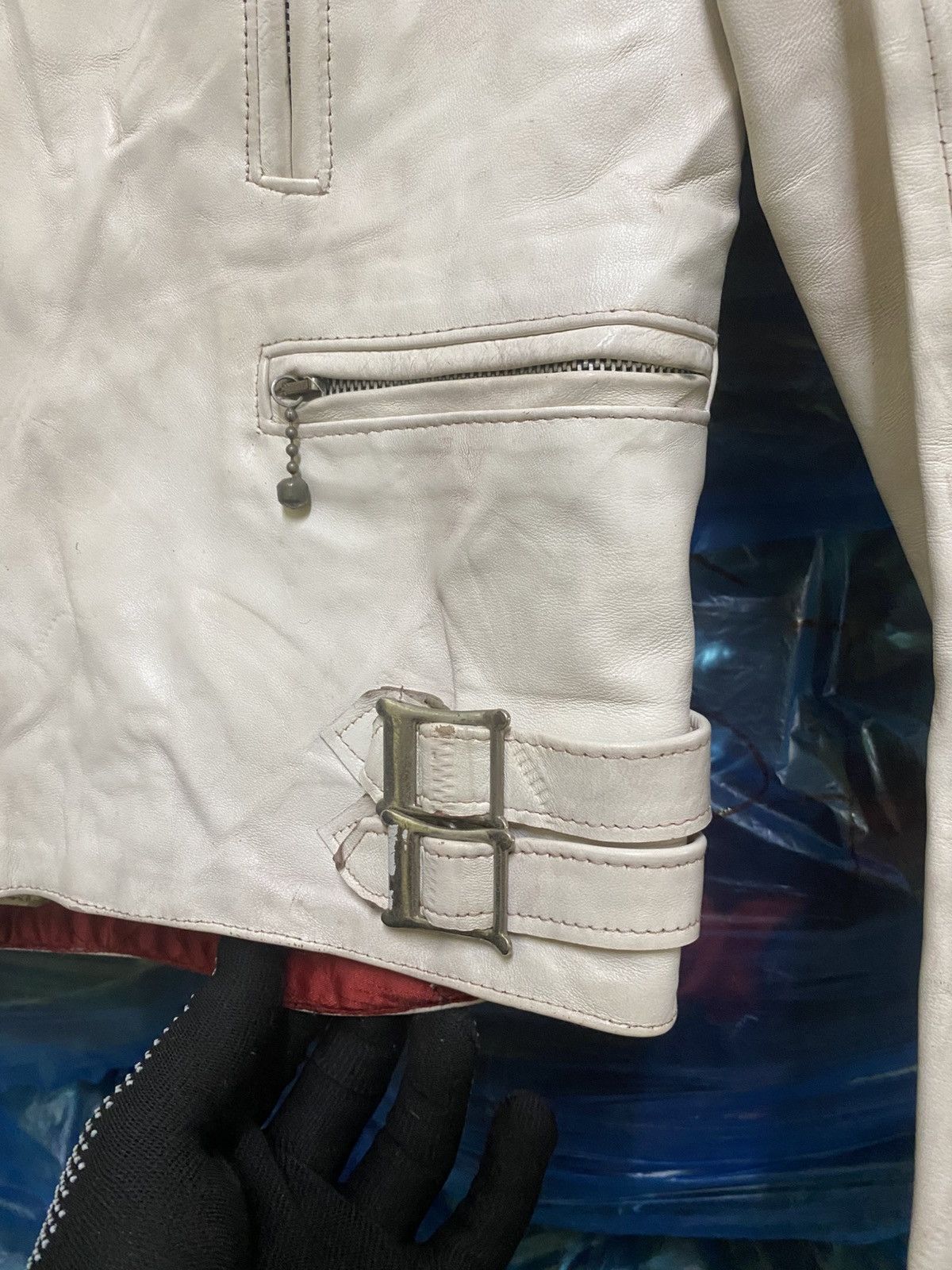 Genuine Leather Vintage Triple Six UK White Leather Biker Jacket - Size 32 Size US XS / EU 42 / 0 - 11 Thumbnail