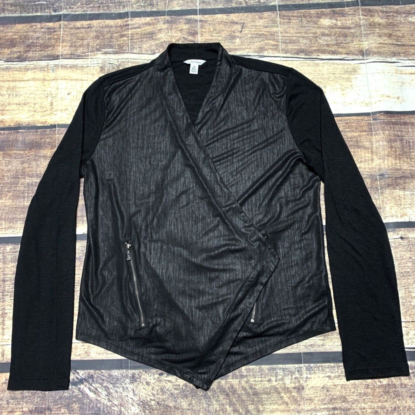 Calvin Klein Calvin Klein Cardigan Open Front Size Medium 2 Front Zipper Pockets Long Sleeves Black Womens Sweater Cardigan Size M / US 6-8 / IT 42-44 - 5 Thumbnail