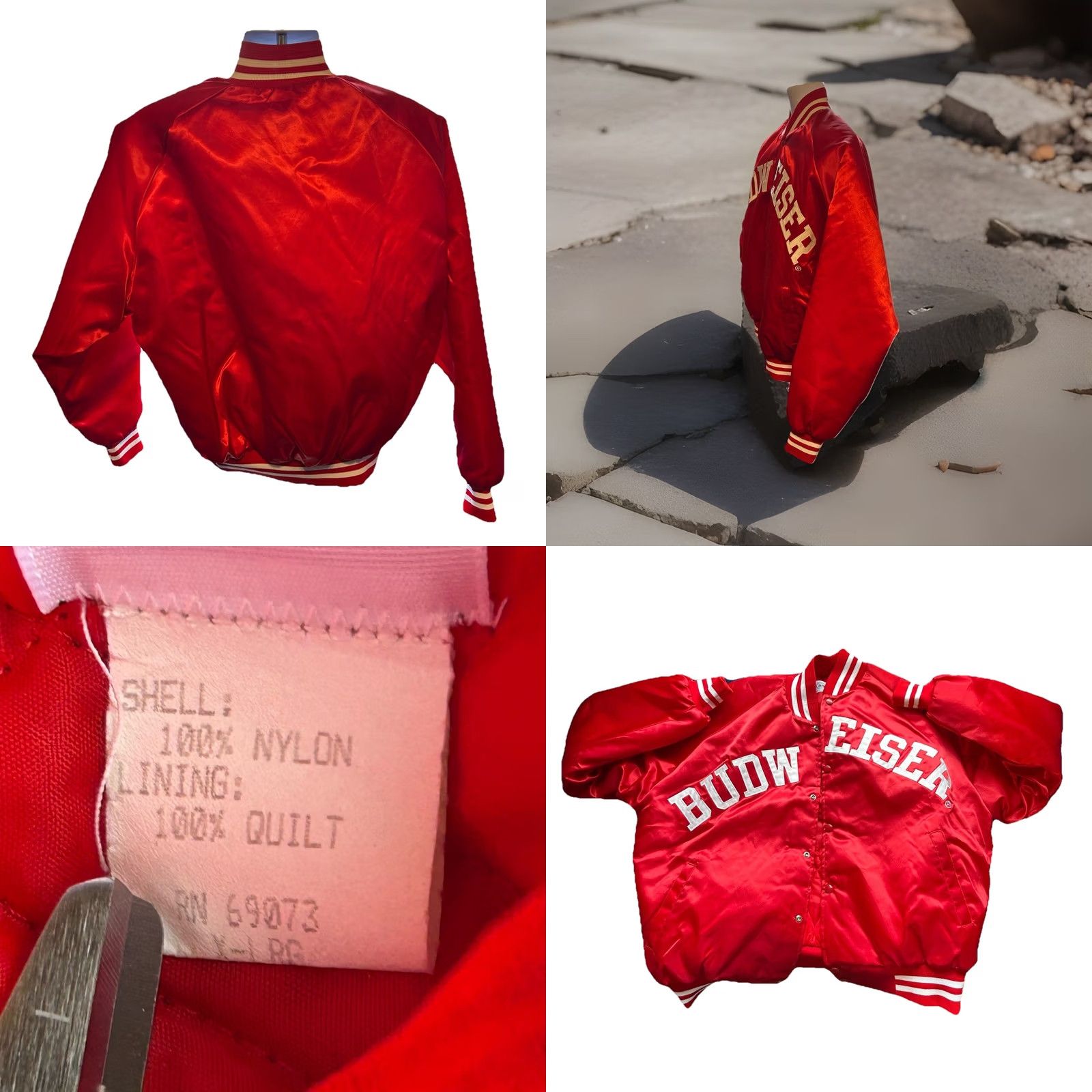 Budweiser Vintage Budweiser Nylon Satin Quilted Jacket - XL Men's Bomber Jacket - USA Made - 80s Vintage Style - Red - 54" Chest - 27" Pit to Pit Size US XL / EU 56 / 4 - 10 Thumbnail
