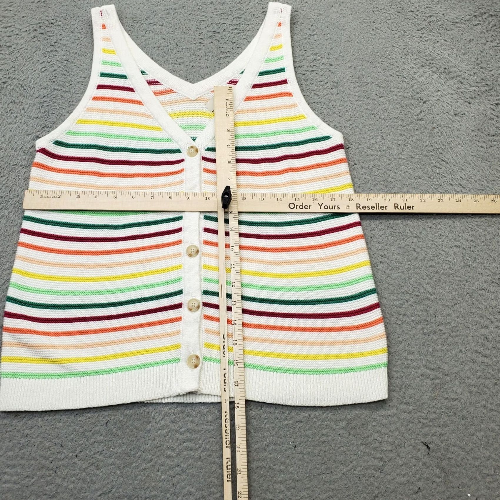 Loft LOFT Rainbow Knitted Top Womens L Multi Striped Sleeveless V Neck Button Front Size L / US 10 / IT 46 - 3 Thumbnail
