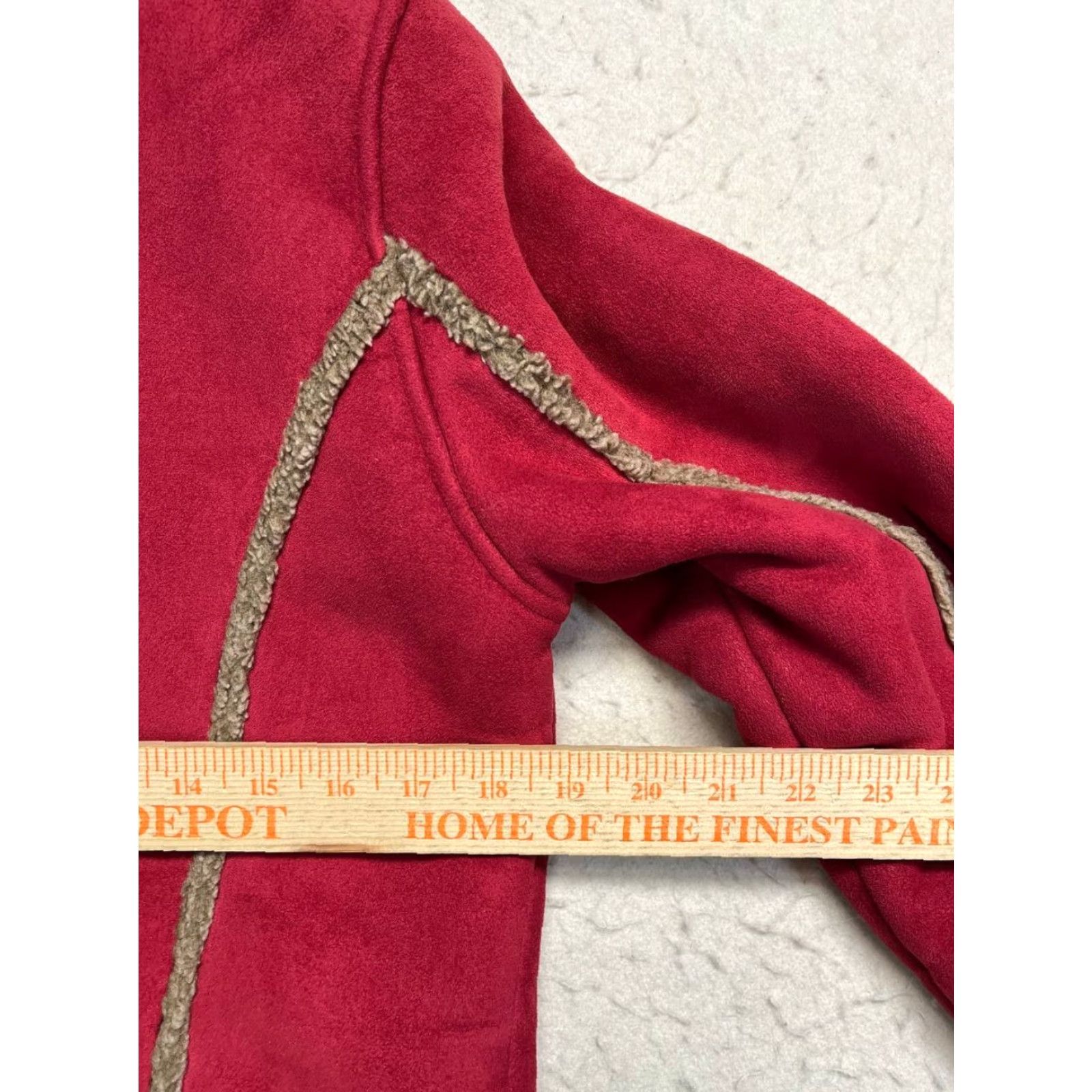 Vintage L.L.Bean Womens M Suede Feel Sherpa Lined Full Zip Jacket Embroidered Detail Red Shirt Size M / US 6-8 / IT 42-44 - 5 Thumbnail