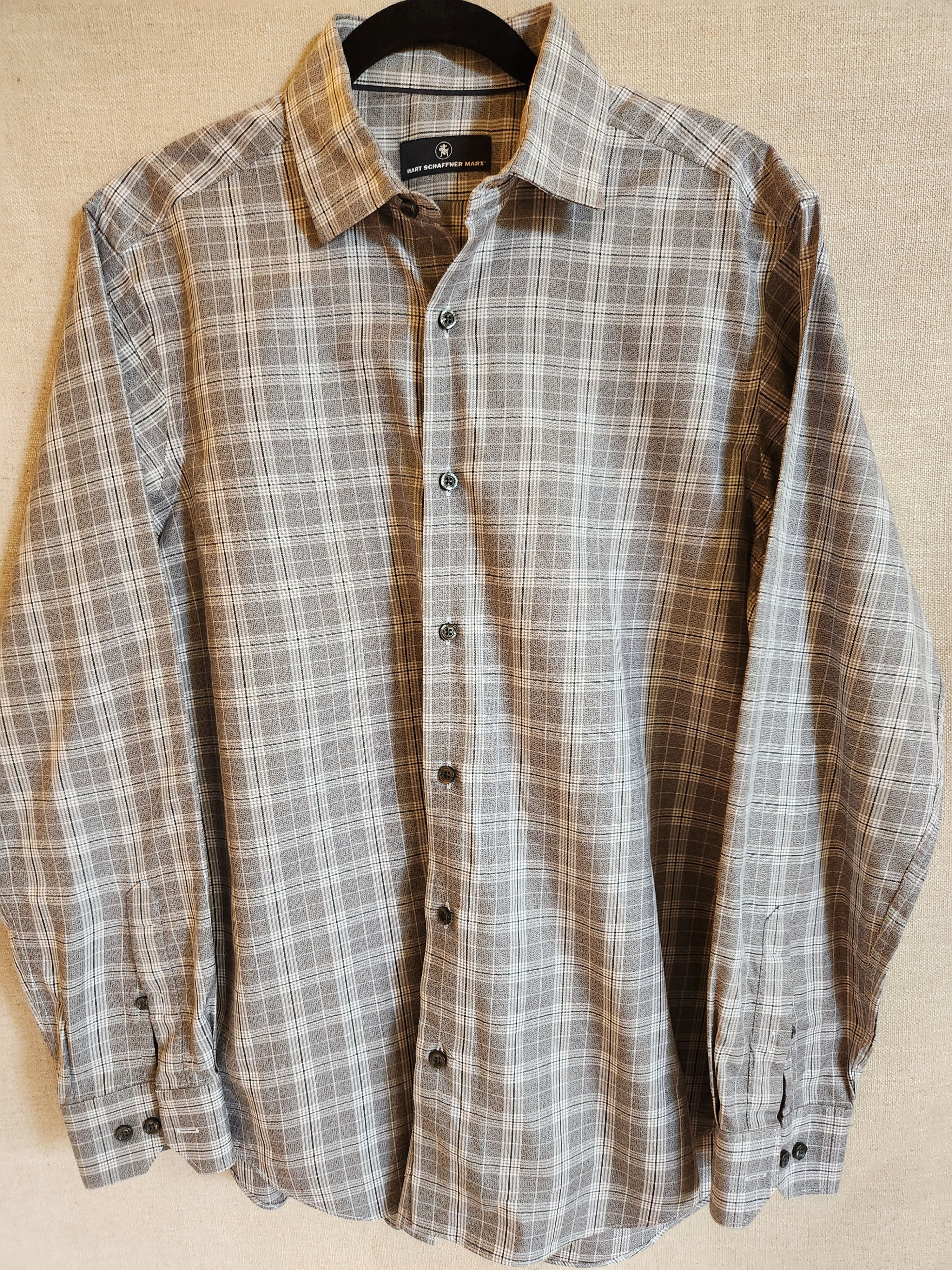 Hart Schaffner Marx Vintage 90's Gray Plaid Button Front Shirt Size US M / EU 48-50 / 2 - 1 Thumbnail