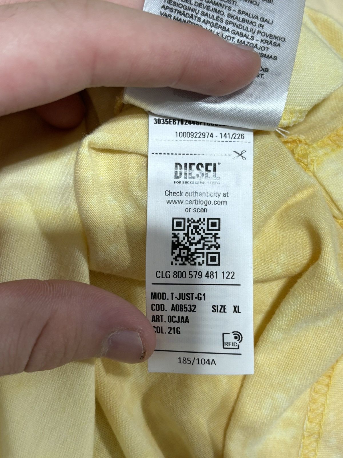 Diesel Diesel Tye Die Yellow Tee Size US XL / EU 56 / 4 - 11 Thumbnail