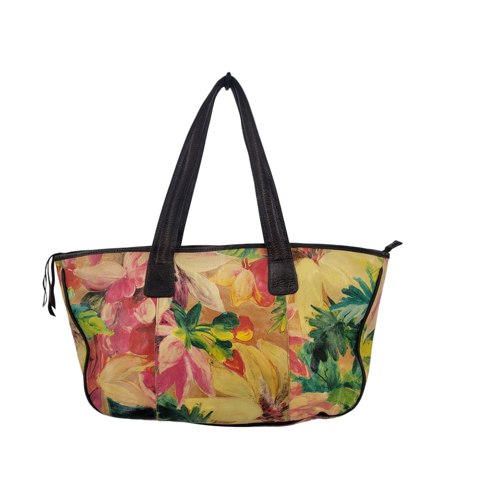 Vintage Vtg Maurizio Taiuti Italian Leather Hand-Painted Tote Bag Fl Size ONE SIZE - 2 Thumbnail