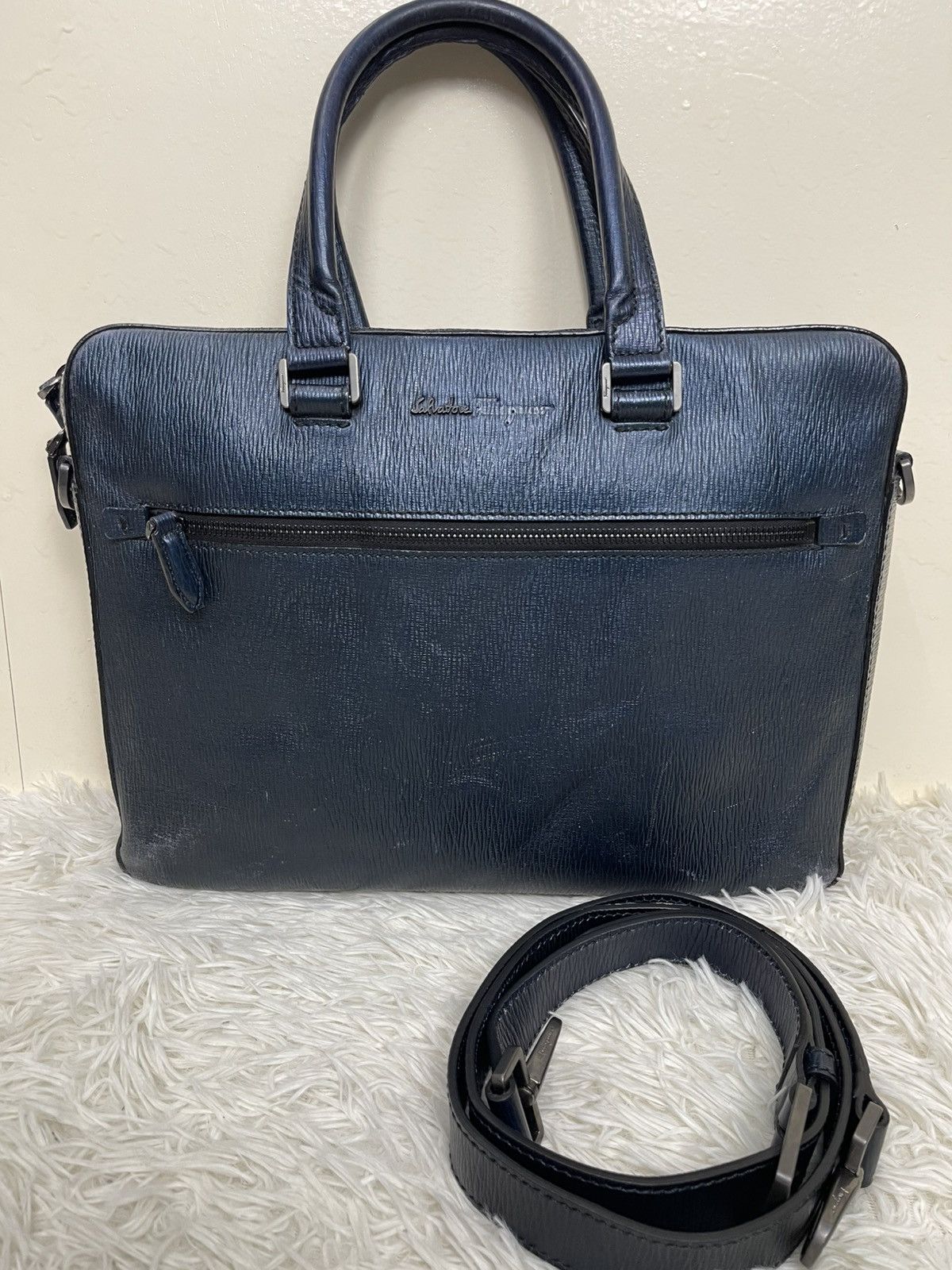 Salvatore Ferragamo Salvatore Ferragamo Blue Leather Briefcase Size ONE SIZE - 1 Thumbnail