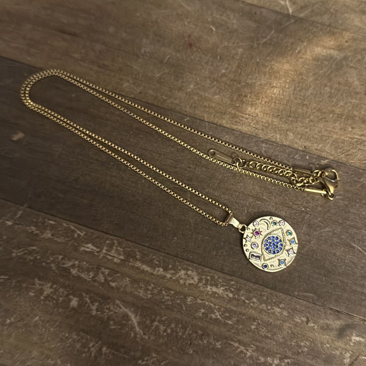 Other Gold stainless steel celestial evil eye coin pendant necklac Size ONE SIZE - 5 Thumbnail