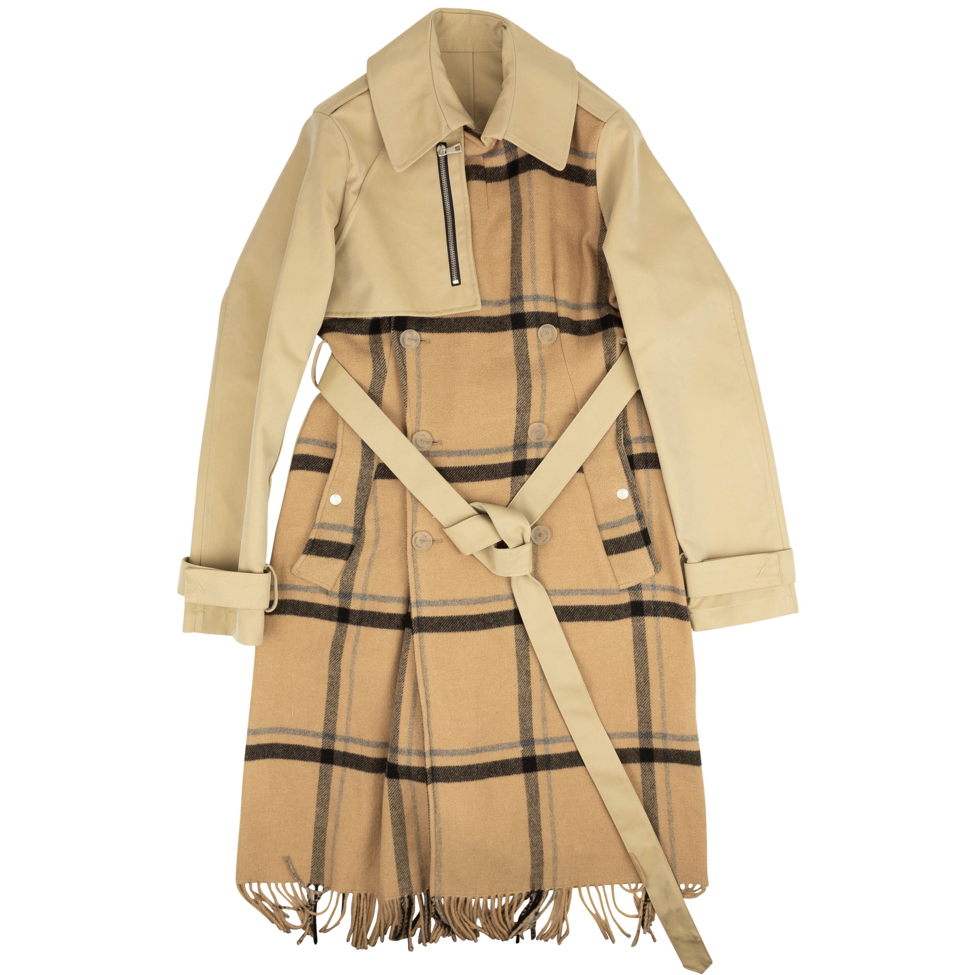 image of Unravel Project Beige Plaid Asymmetrical Trench Coat Size 40, Women's