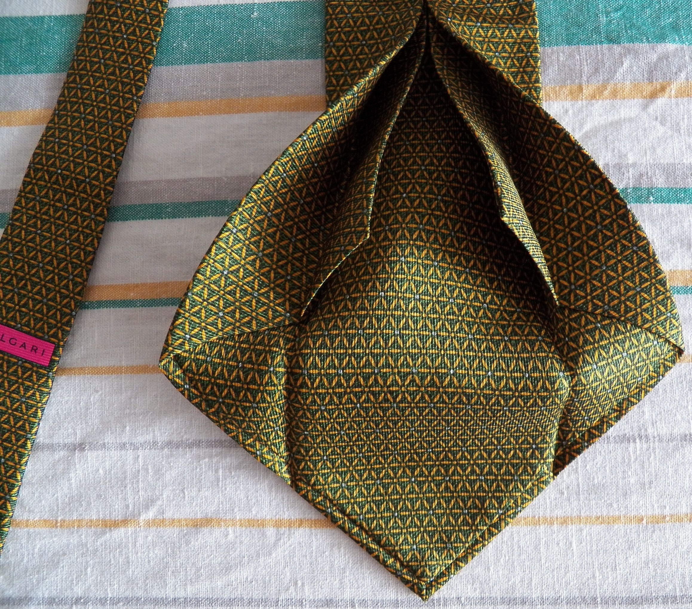 Bvlgari Bvlgari Silk Necktie green yellow geometrical floral Bulgari Size ONE SIZE - 9 Thumbnail