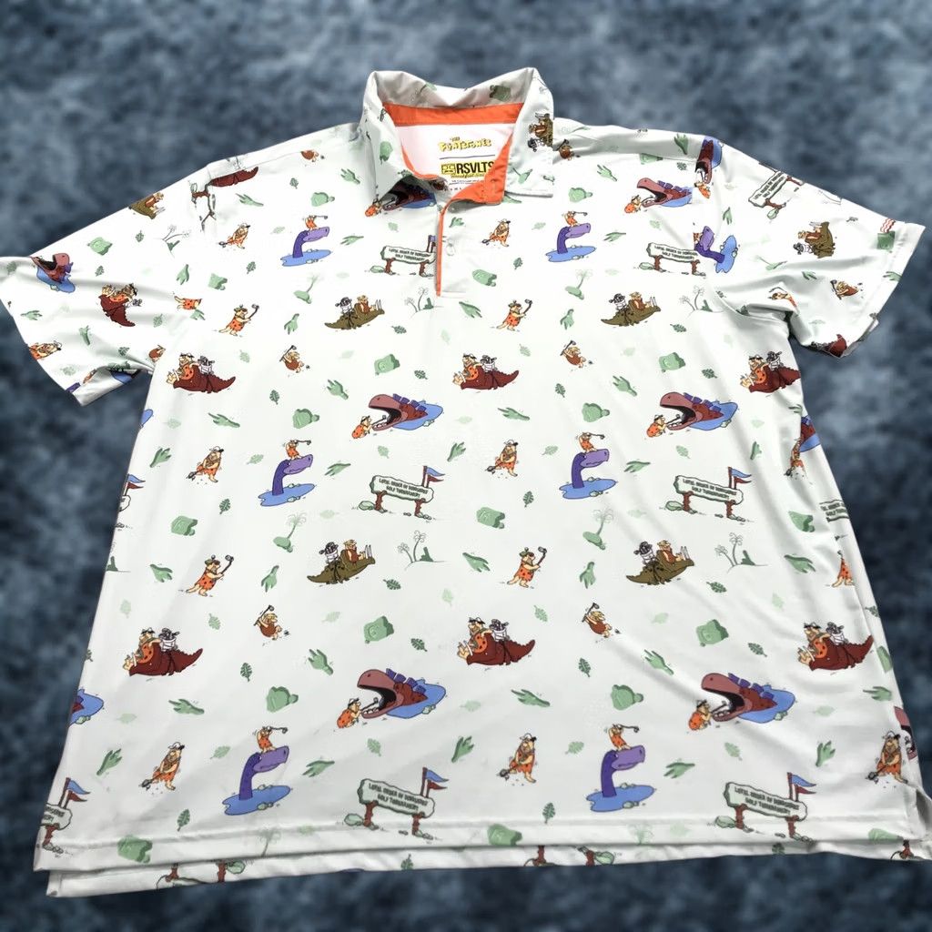 Vintage RSVLTS Flintstones Polo Shirt Mens 3XL Green Breakfast Balls Loud Stretch Logo Polo Shirt Mens Green 3XL RSVLTS Size US XXL / EU 58 / 5 - 1 Thumbnail