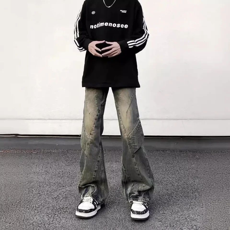 Jean × Vintage Stacked Splice Pleated Bootcut Wide Leg Jeans Y2K Size US 29 - 5 Thumbnail