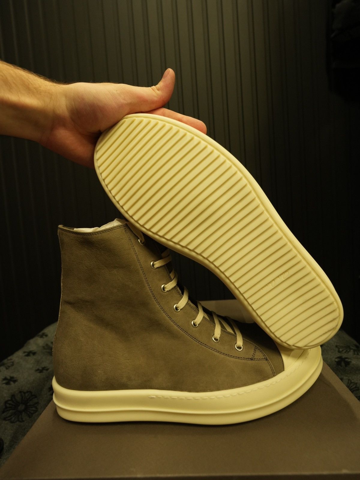 Rick Owens × Rick Owens Drkshdw Rick Owens Dust Grey Nubuck High Top Sneakers Size US 12 / EU 45 - 5 Thumbnail