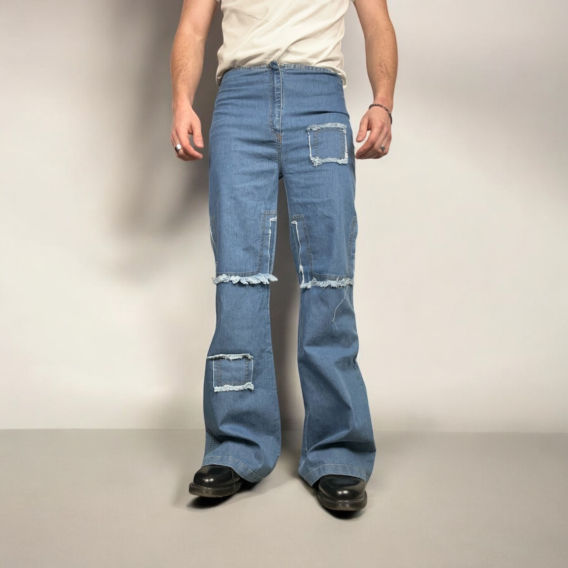 Japanese Brand × Vintage Vintage y2k Flare Bootcut Patchwork Denim Pants Jeans Size US 31 - 4 Thumbnail