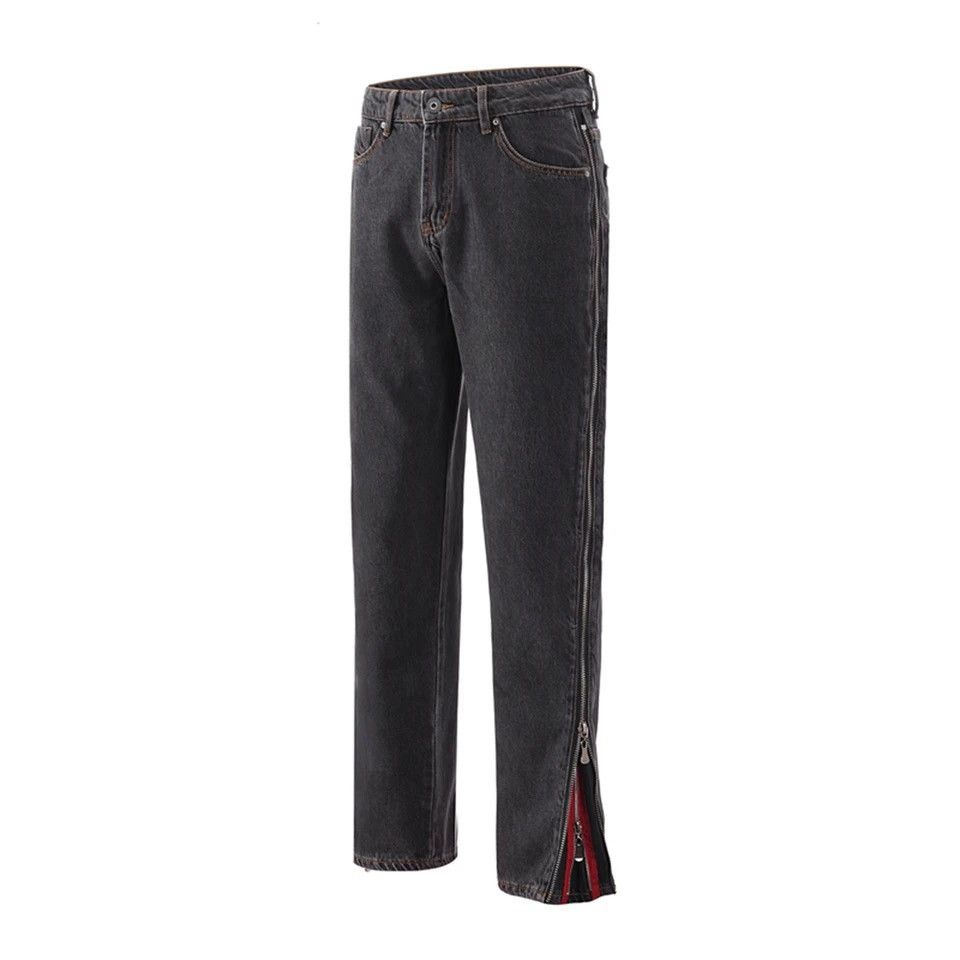 Designer × Japanese Brand Straight Frayed Jeans Side Zipper Harajuku Style Loose Pants Size US 30 / EU 46 - 3 Thumbnail